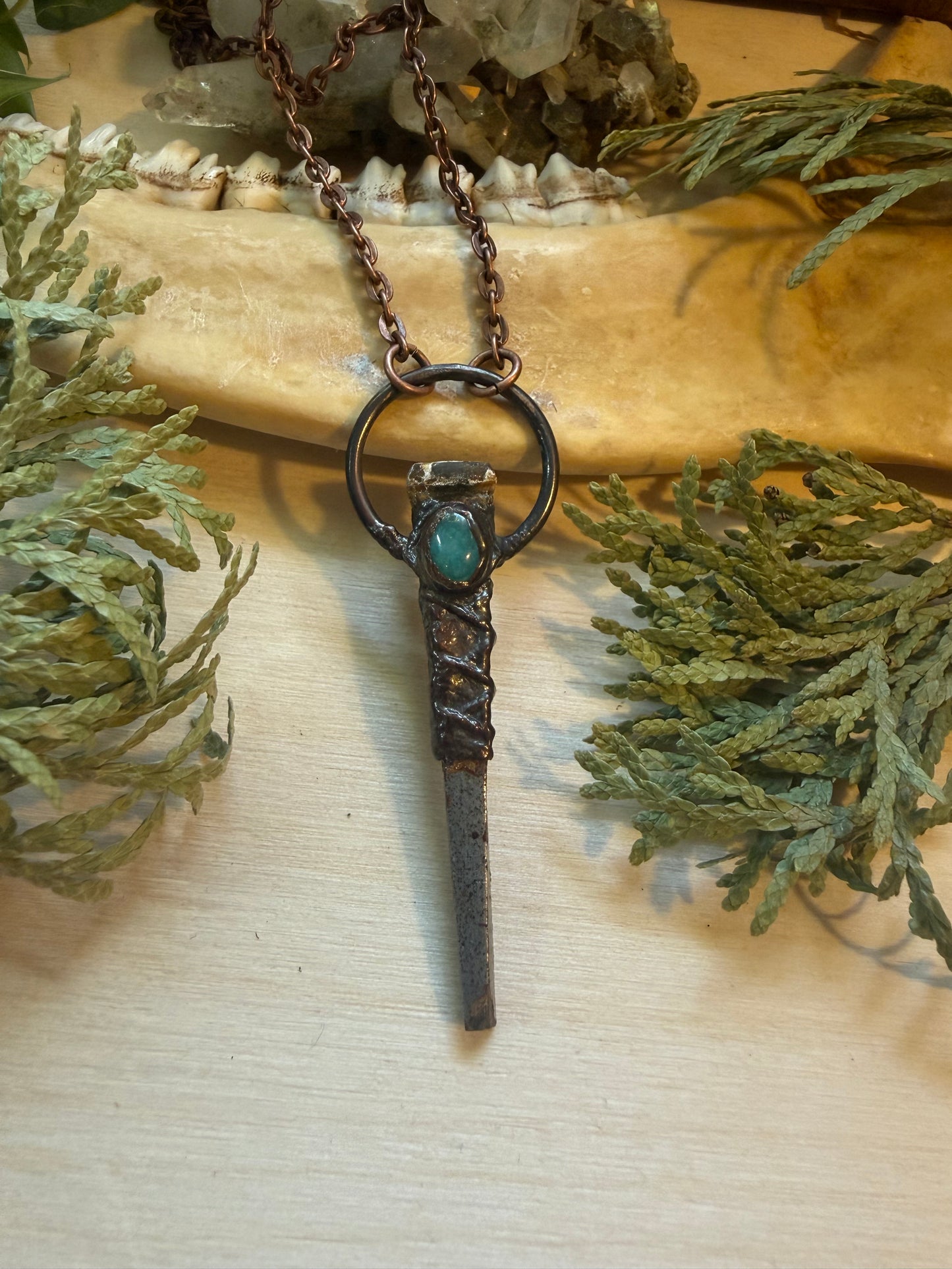 Coffin Nail Amulet with Amazonite