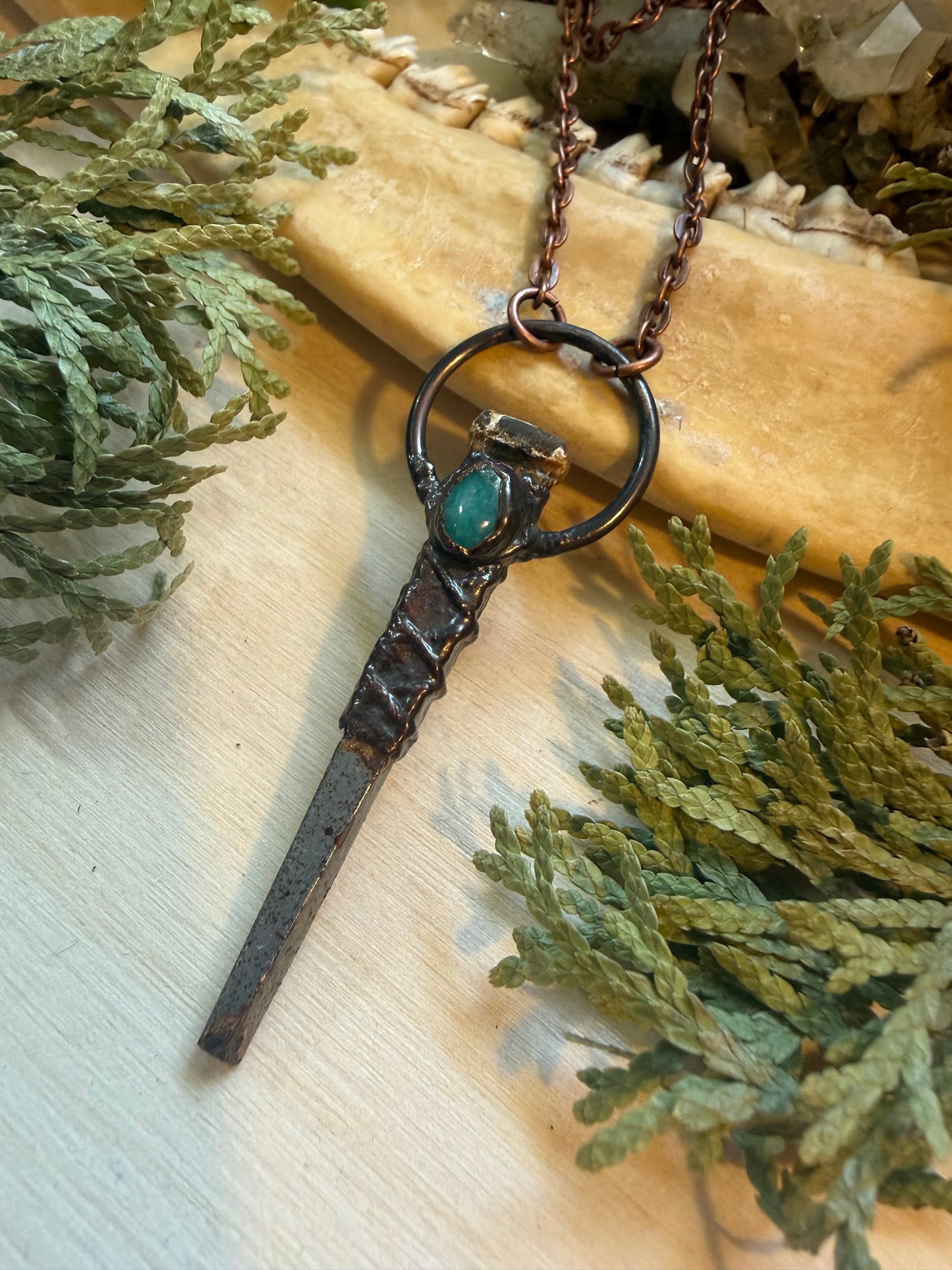 Coffin Nail Amulet with Amazonite