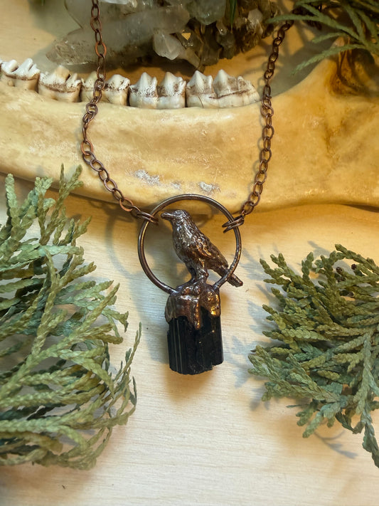 Electroformed Copper Raven on Black Tourmaline