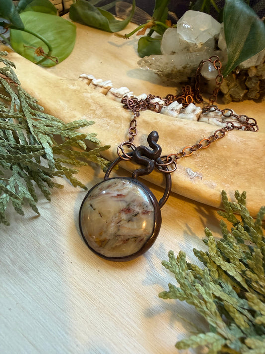 Electroformed Copper Agate with Snake Necklace