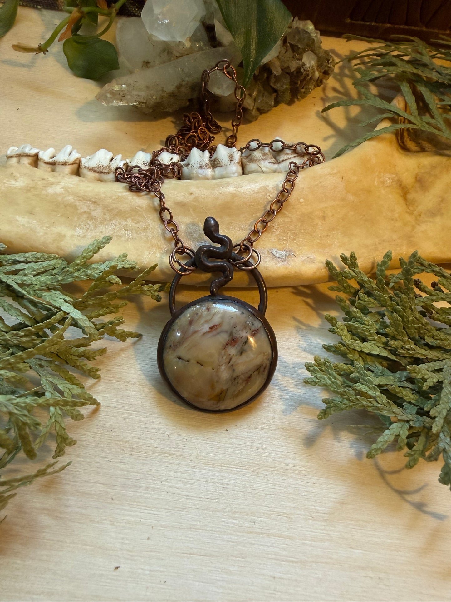 Electroformed Copper Agate with Snake Necklace