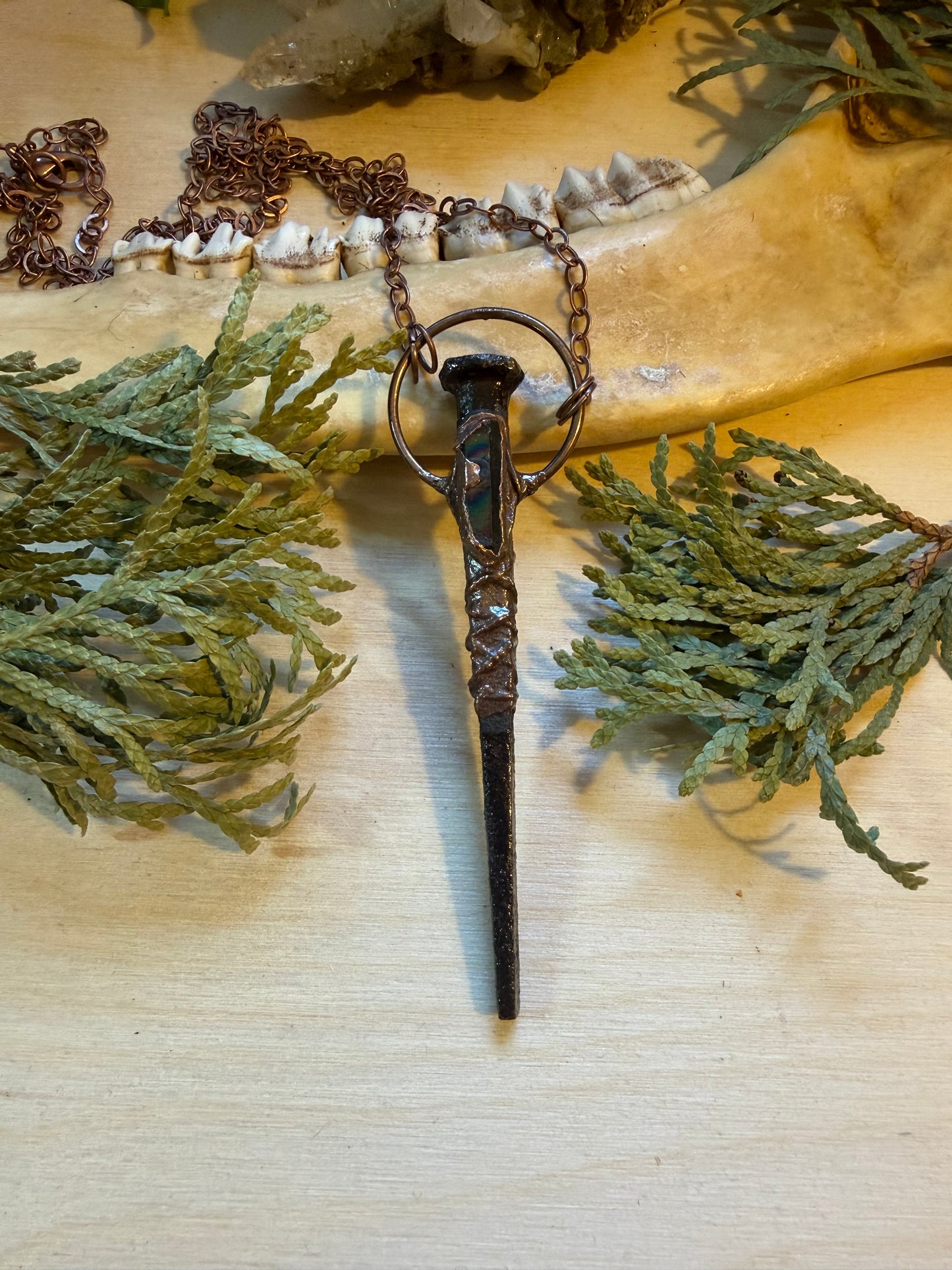 Coffin Nail Amulet with Aura Quartz