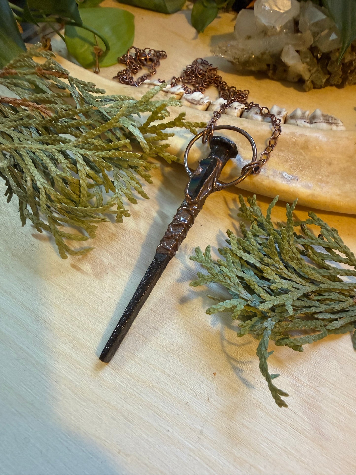 Coffin Nail Amulet with Aura Quartz