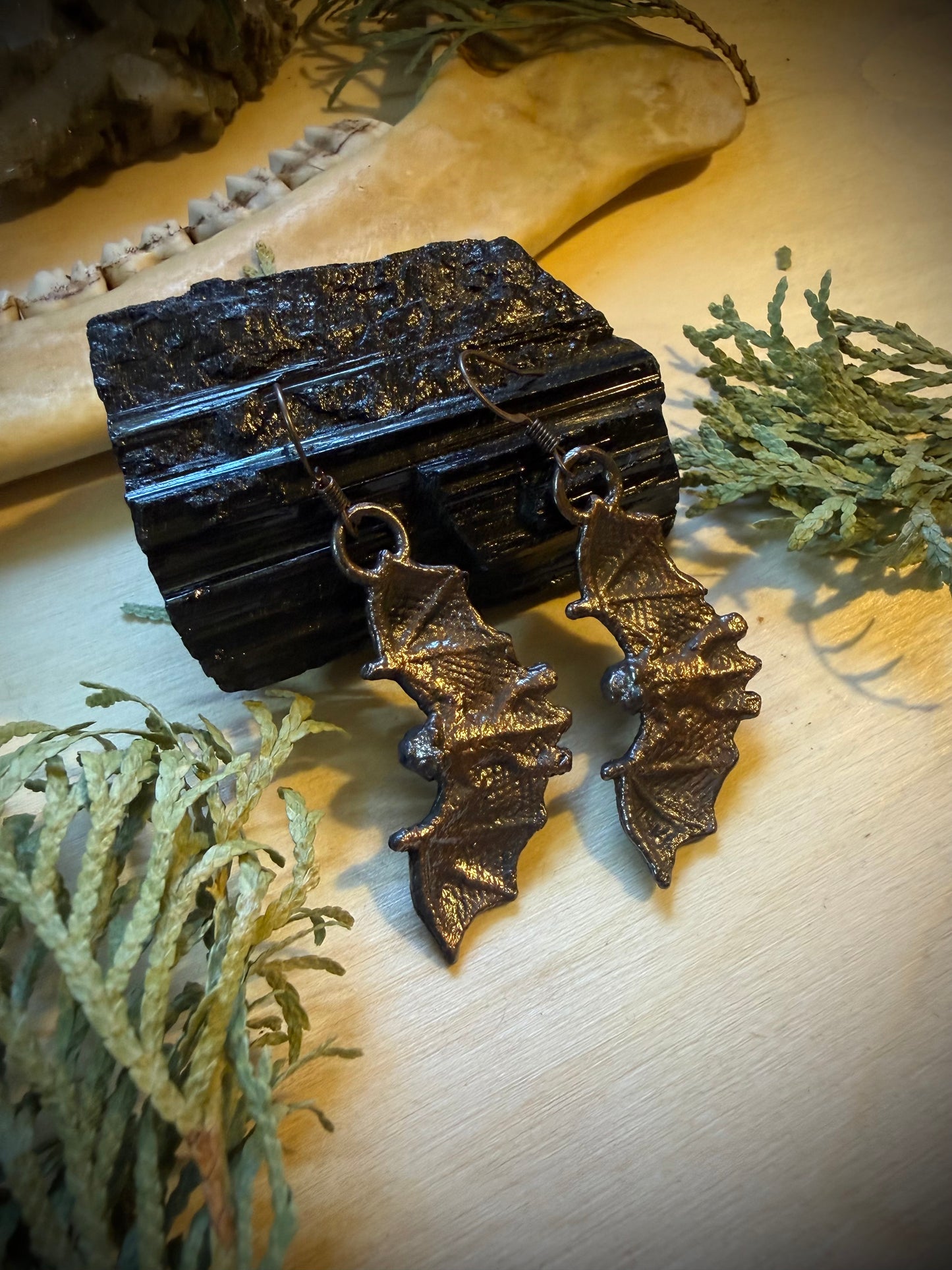 Electroformed Copper Bat Earrings