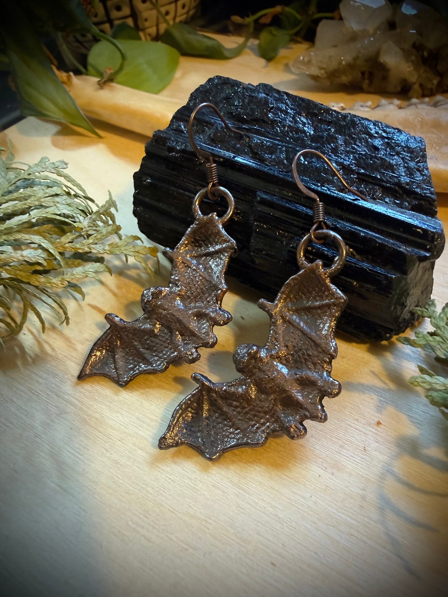 Electroformed Copper Bat Earrings