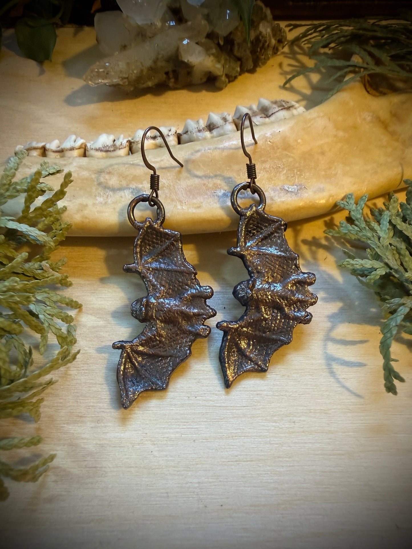 Electroformed Copper Bat Earrings