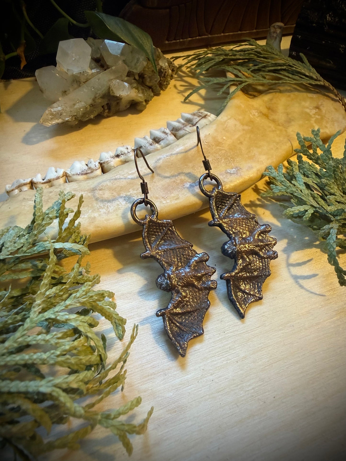 Electroformed Copper Bat Earrings