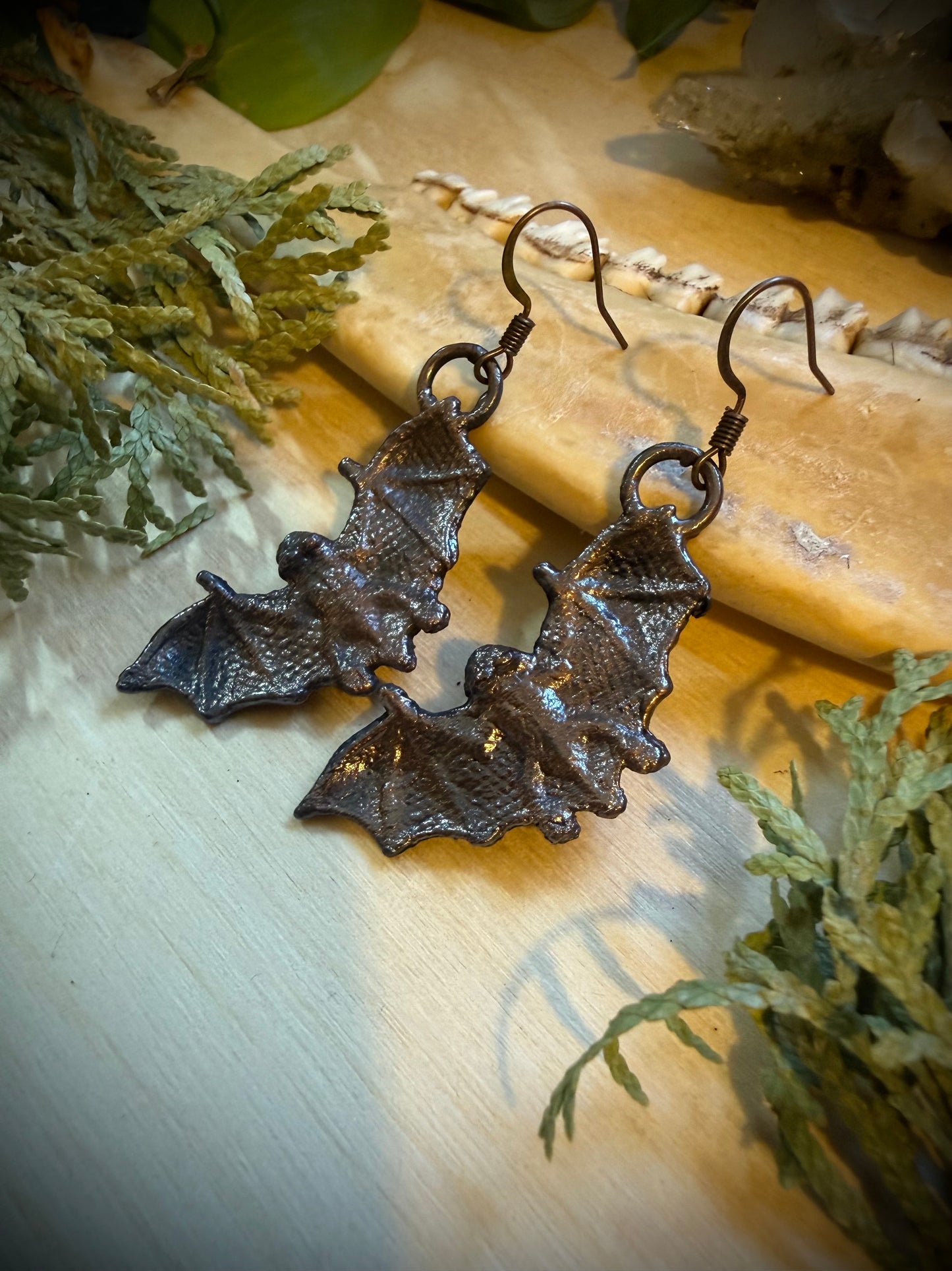 Electroformed Copper Bat Earrings