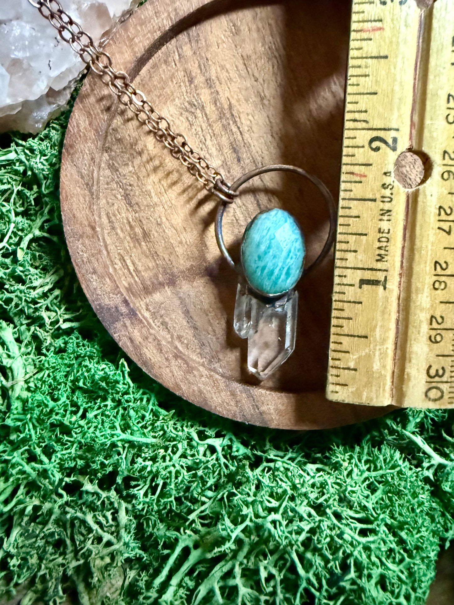 Electroformed Copper Amazonite and Quartz Crystal Necklace