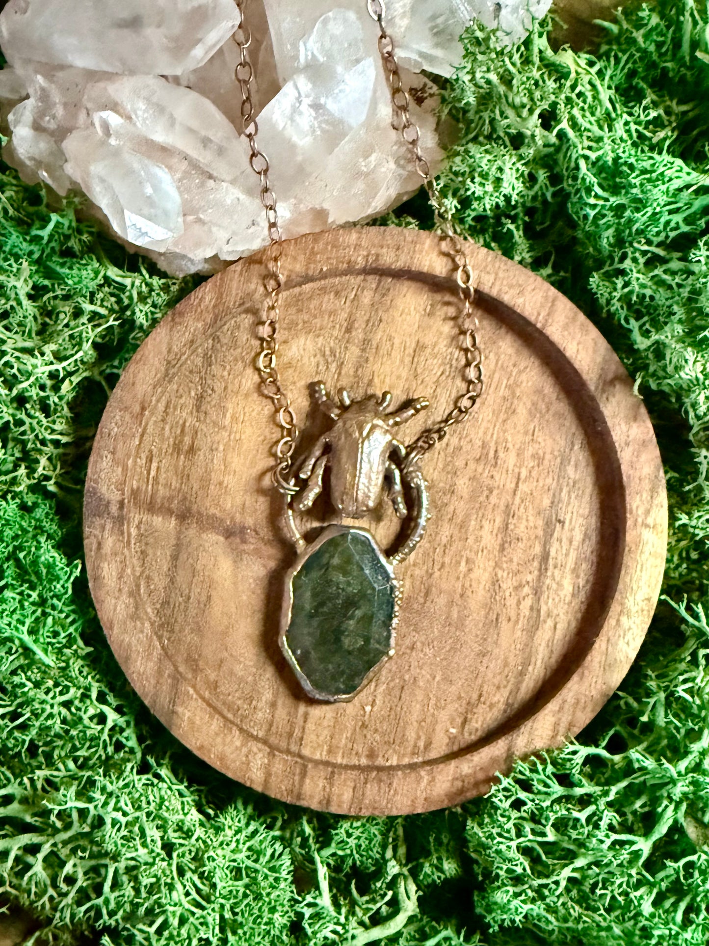 Electroformed Copper Beetle and Labradorite Stone Necklace