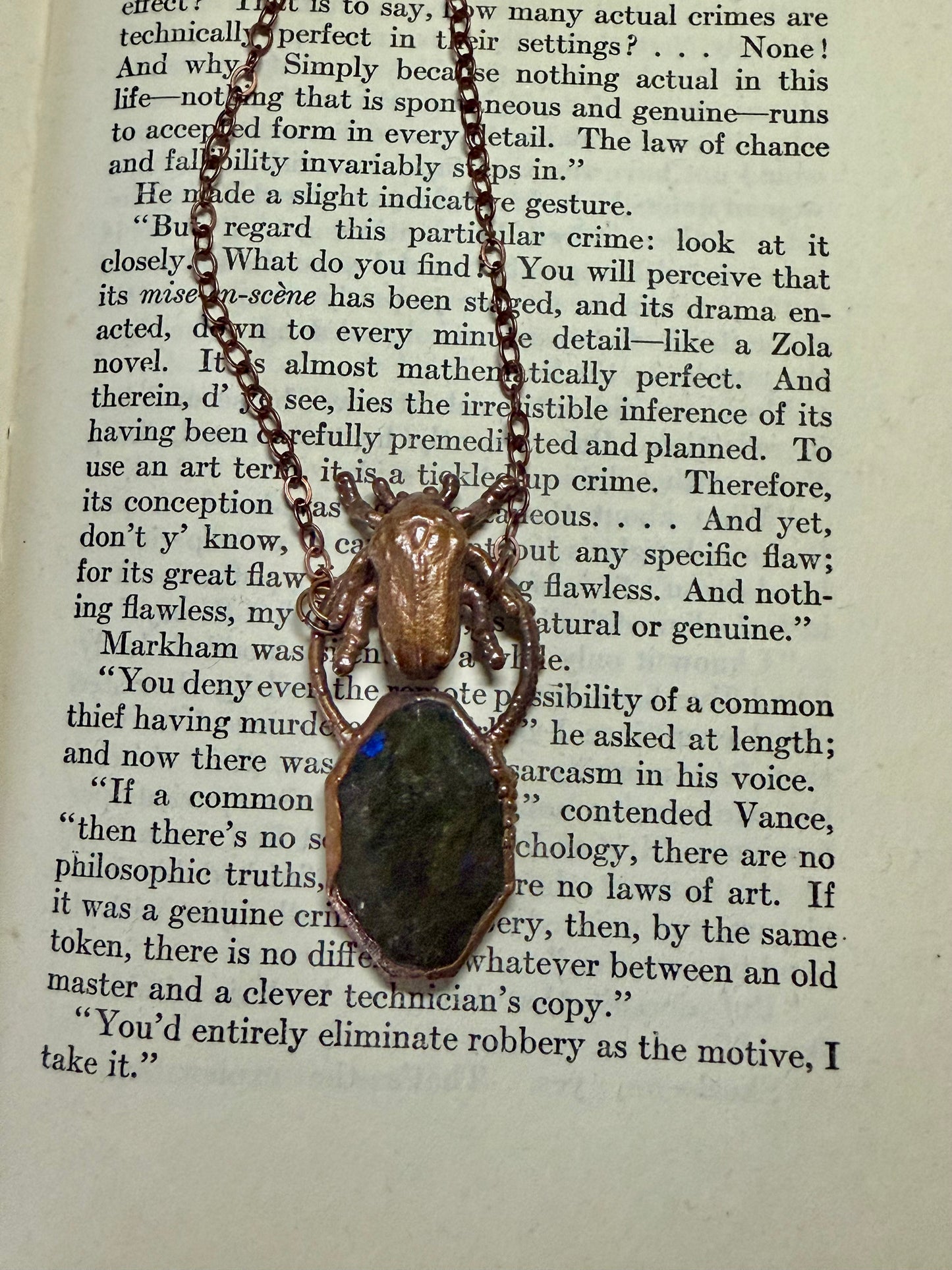 Electroformed Copper Beetle and Labradorite Stone Necklace