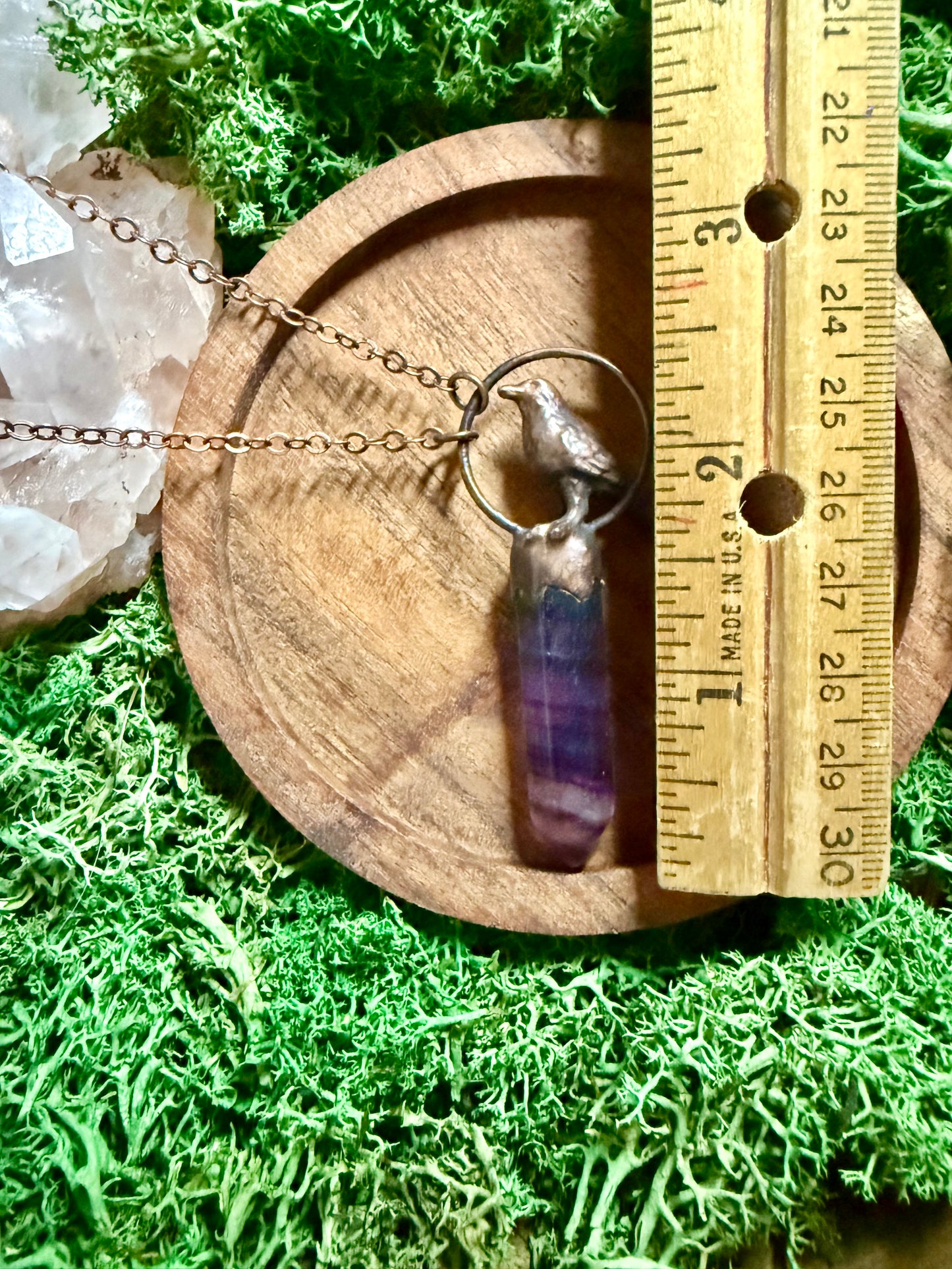 Electroformed Copper Crow and Fluorite Necklace