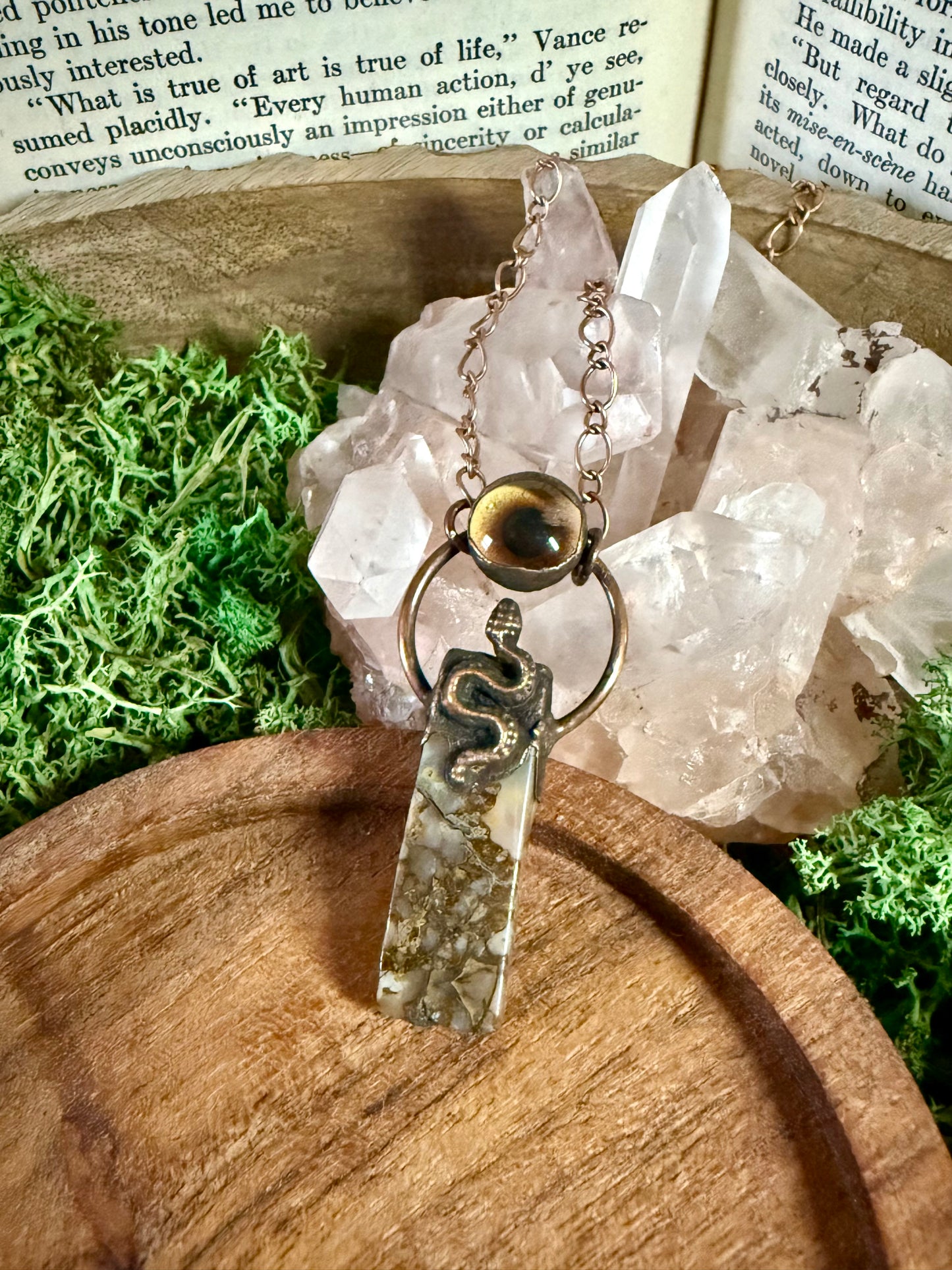 Electroformed Copper Eye, Snake, and Jasper Stone Necklace