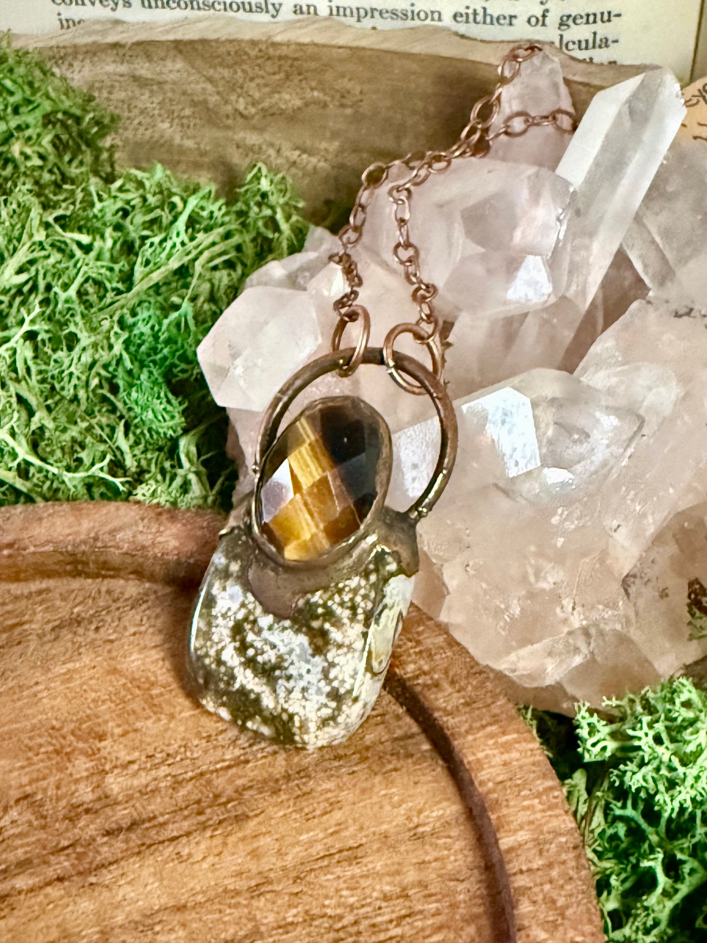 Electroformed Copper Tiger Eye and Ocean Jasper Necklace