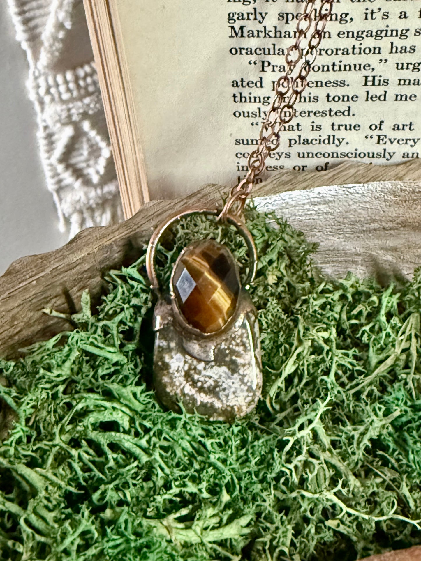 Electroformed Copper Tiger Eye and Ocean Jasper Necklace