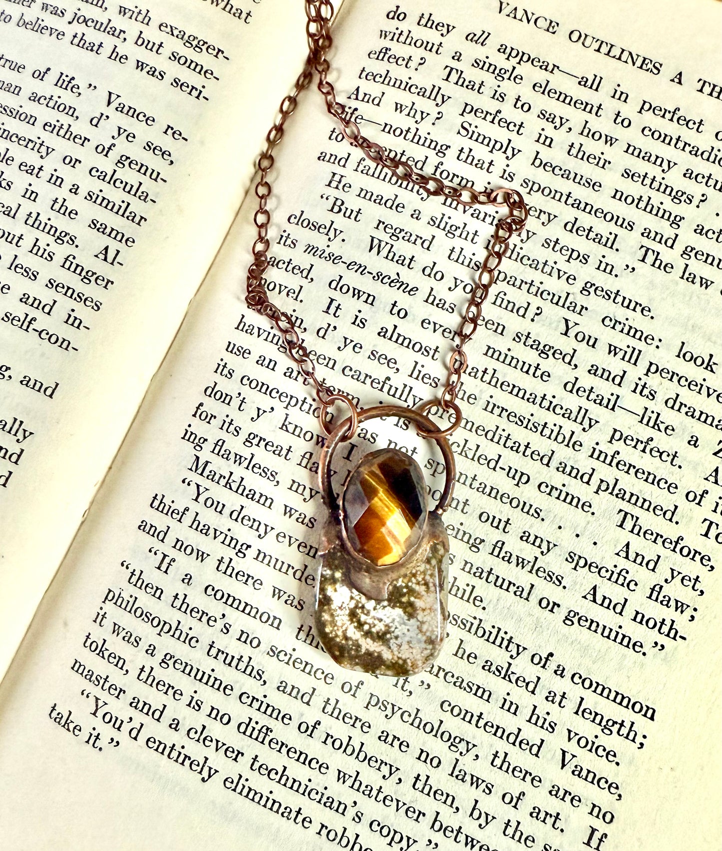 Electroformed Copper Tiger Eye and Ocean Jasper Necklace