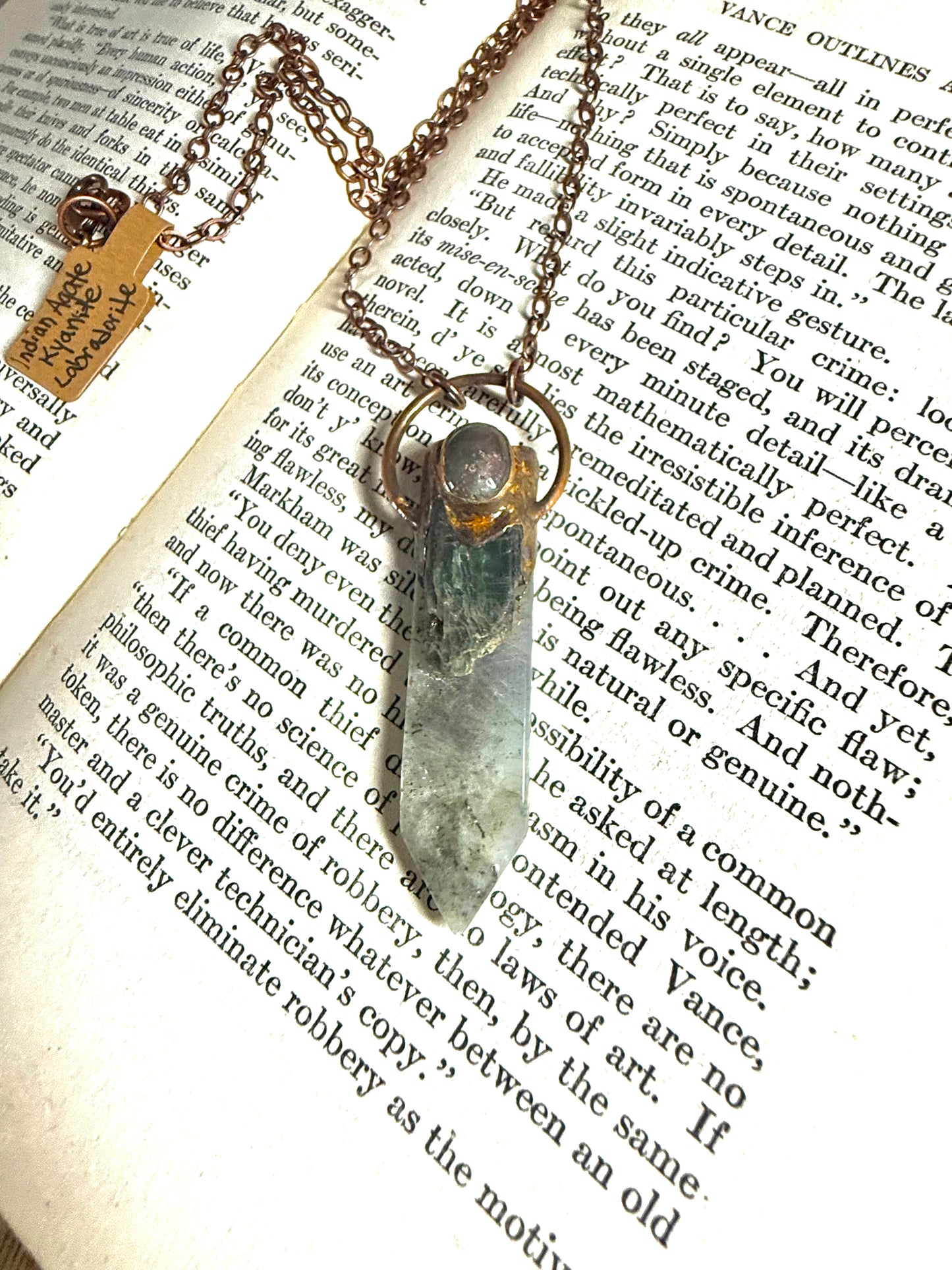 Electroformed Copper Indian Agate, Kyanite and Labradorite Stone Necklace