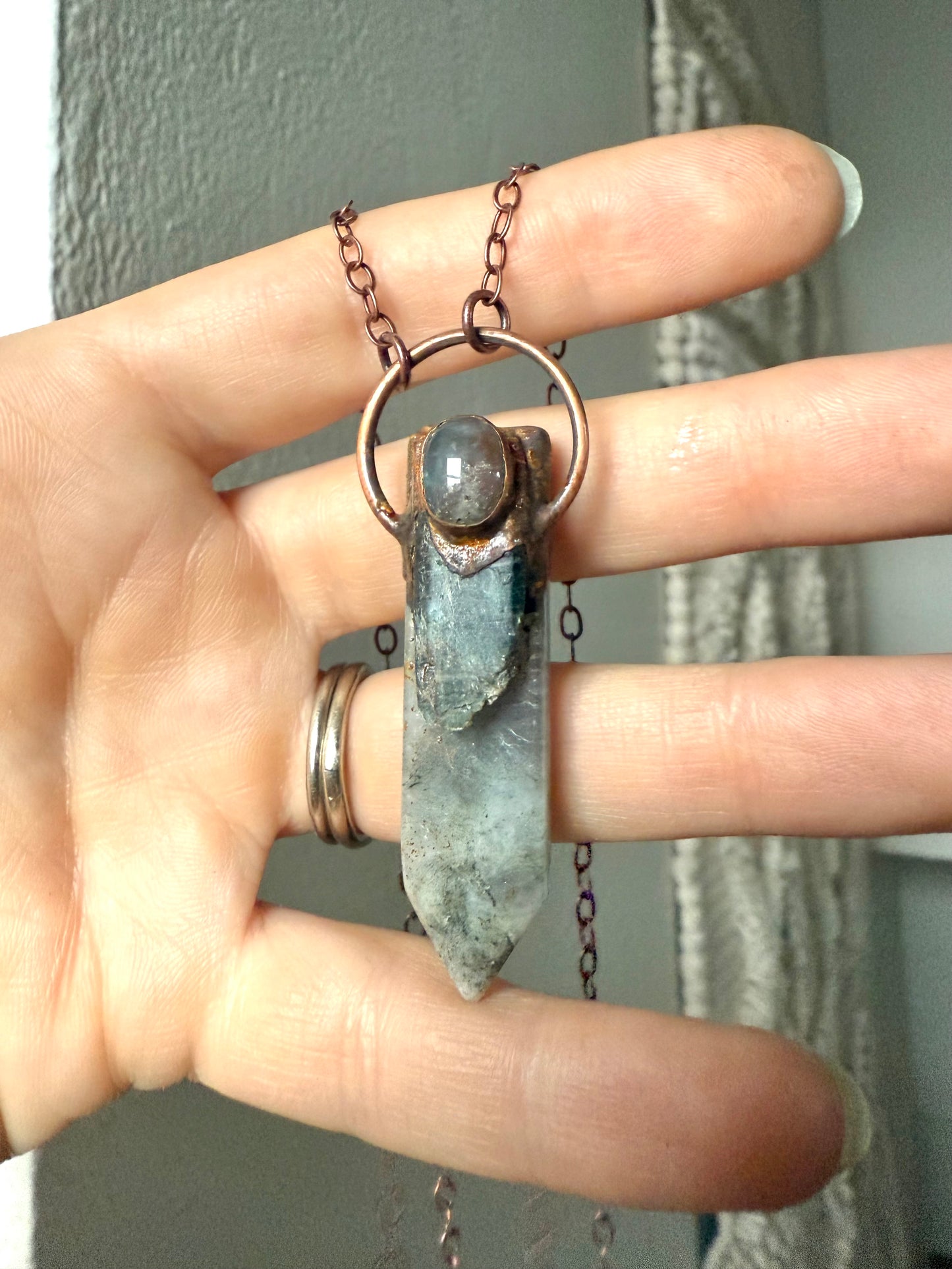 Electroformed Copper Indian Agate, Kyanite and Labradorite Stone Necklace