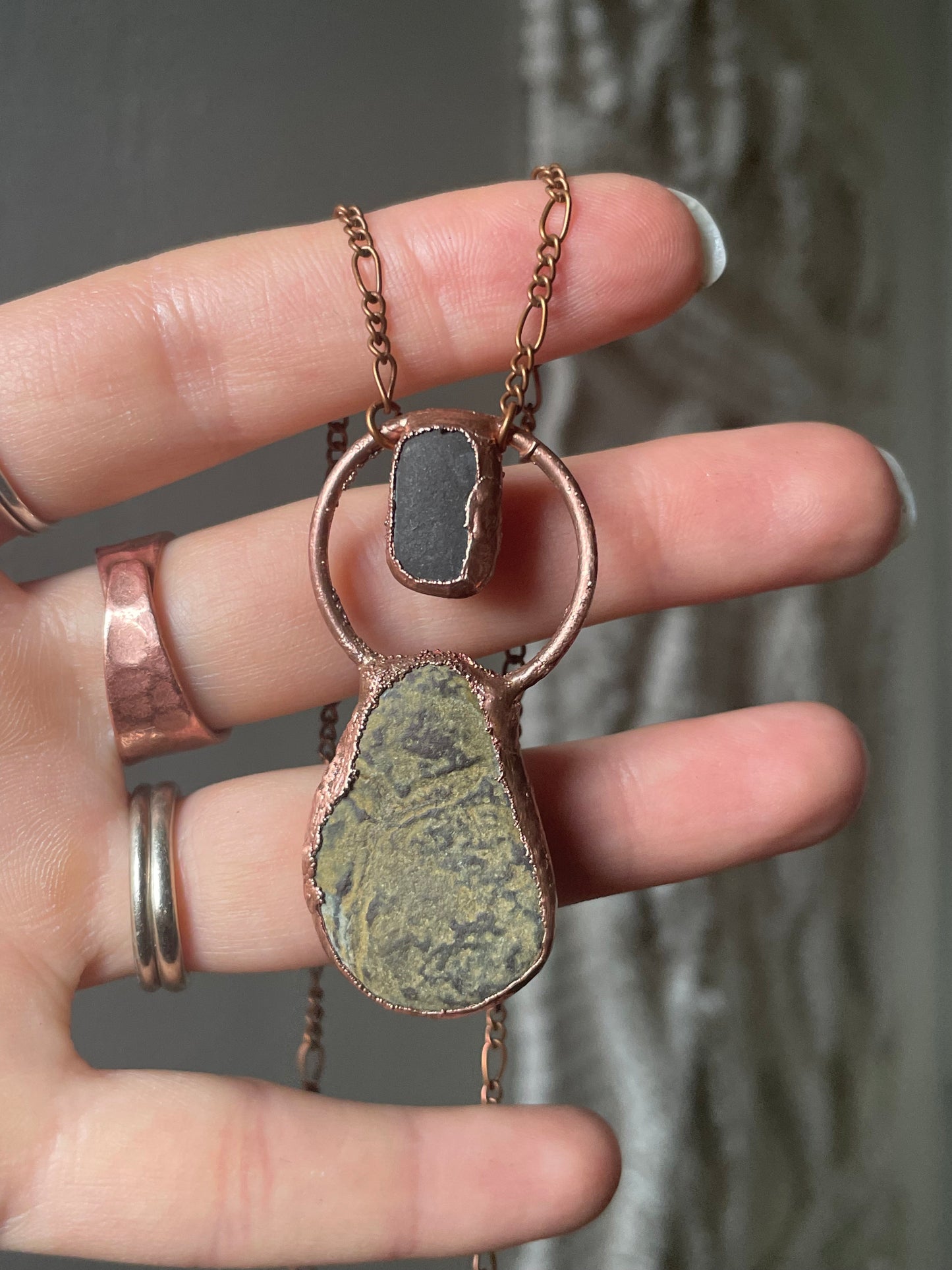 Electroformed Copper Two Stone Lake Superior Necklace