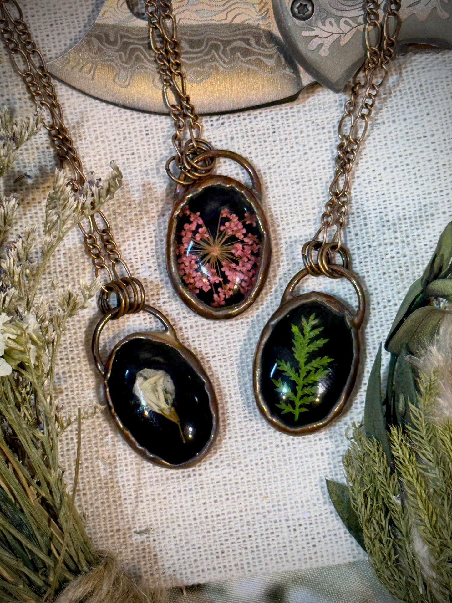 Electroformed Copper Real Botanical Small Oval Necklace