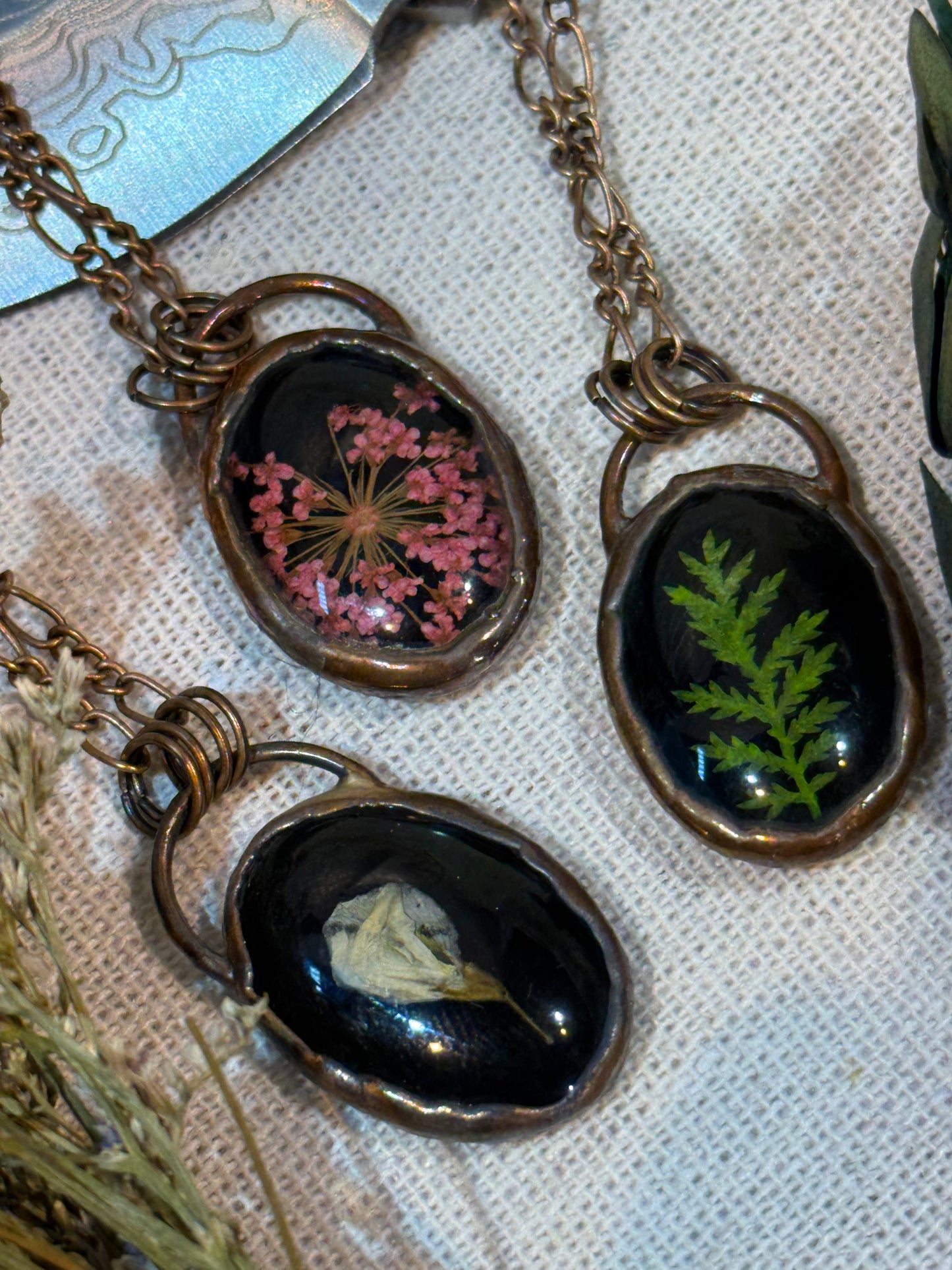 Electroformed Copper Real Botanical Small Oval Necklace