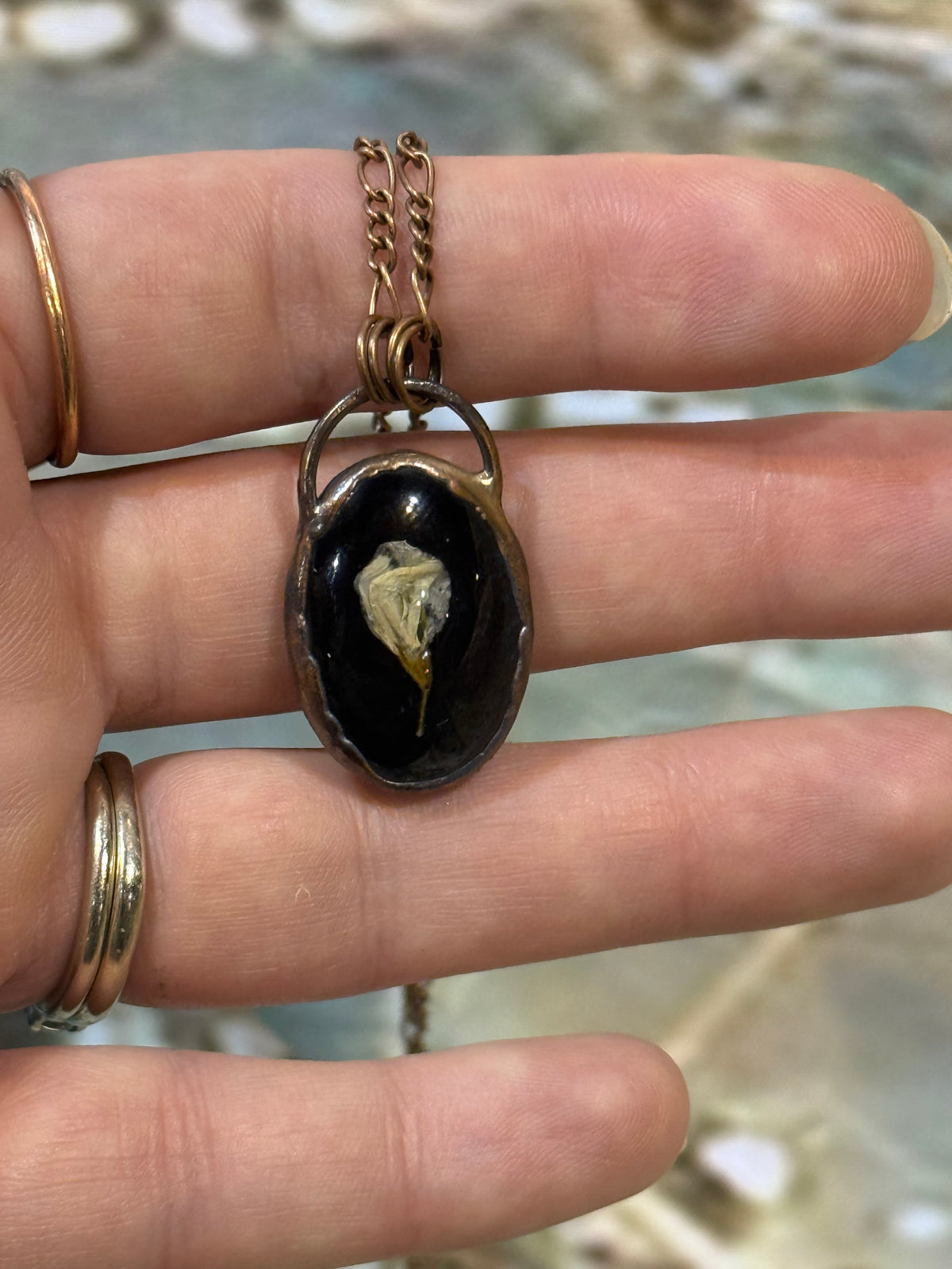 Electroformed Copper Real Botanical Small Oval Necklace
