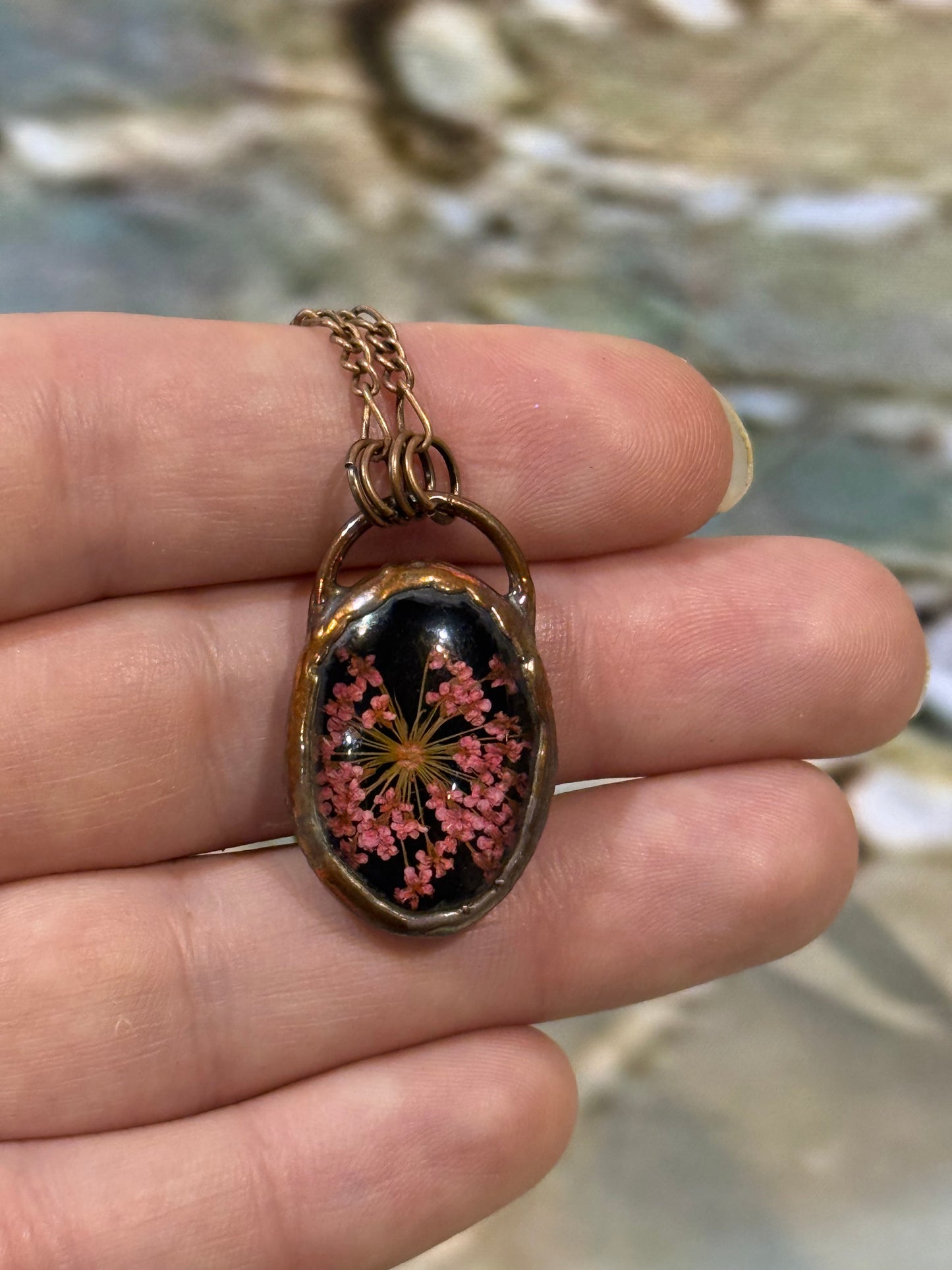 Electroformed Copper Real Botanical Small Oval Necklace