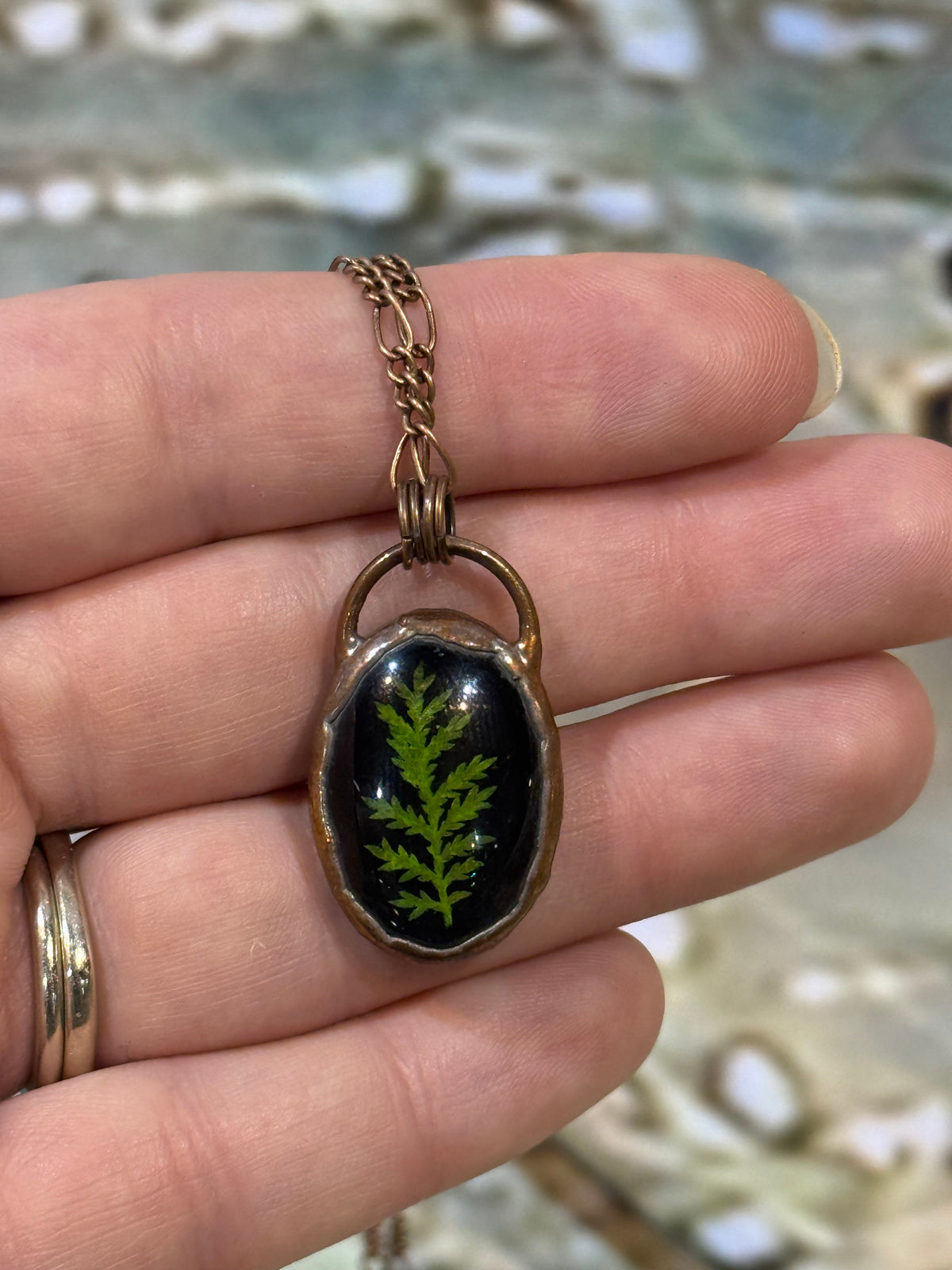Electroformed Copper Real Botanical Small Oval Necklace