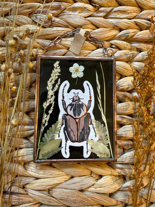 Botanical Stained Glass - Paper Beetle, Green Glass