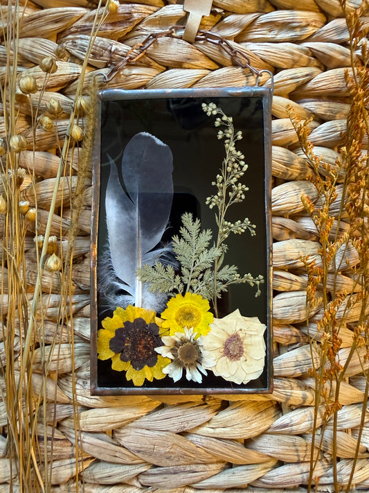 Botanical Stained Glass - Feather, Black Glass