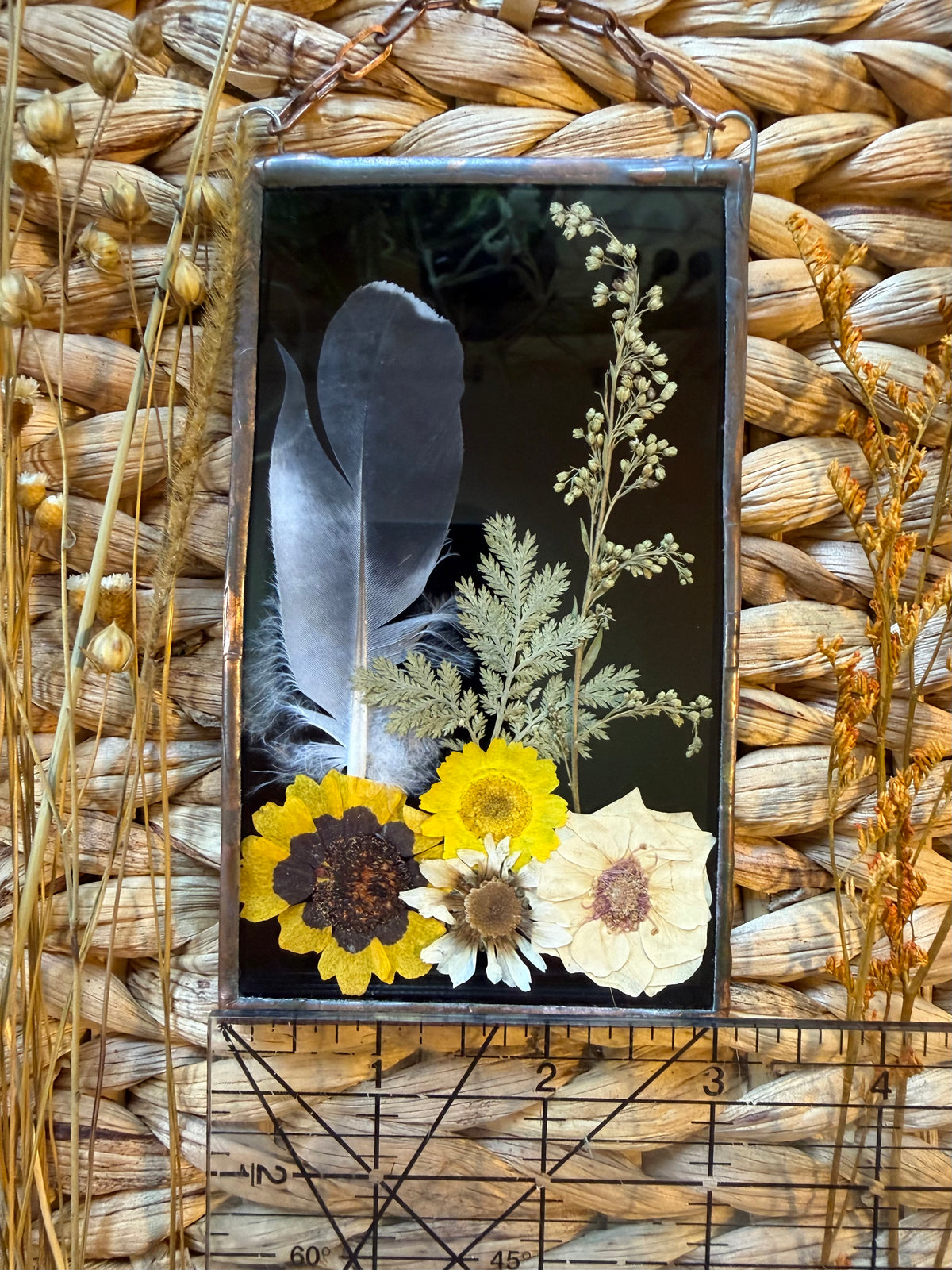 Botanical Stained Glass - Feather, Black Glass
