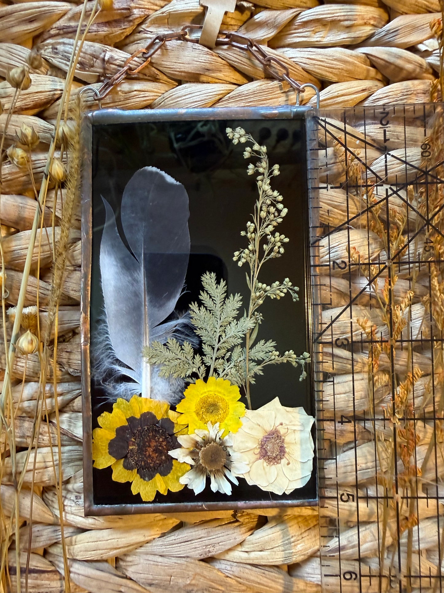 Botanical Stained Glass - Feather, Black Glass