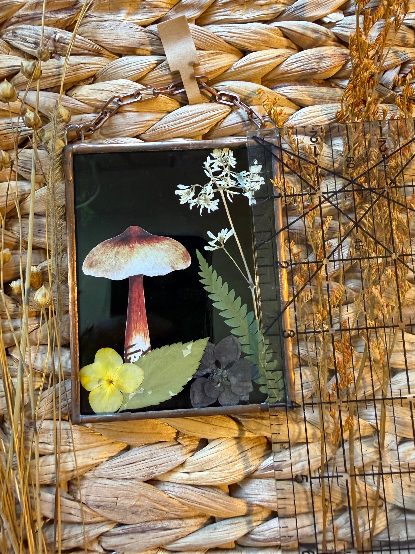 Botanical Stained Glass - Paper Mushroom, Green Glass