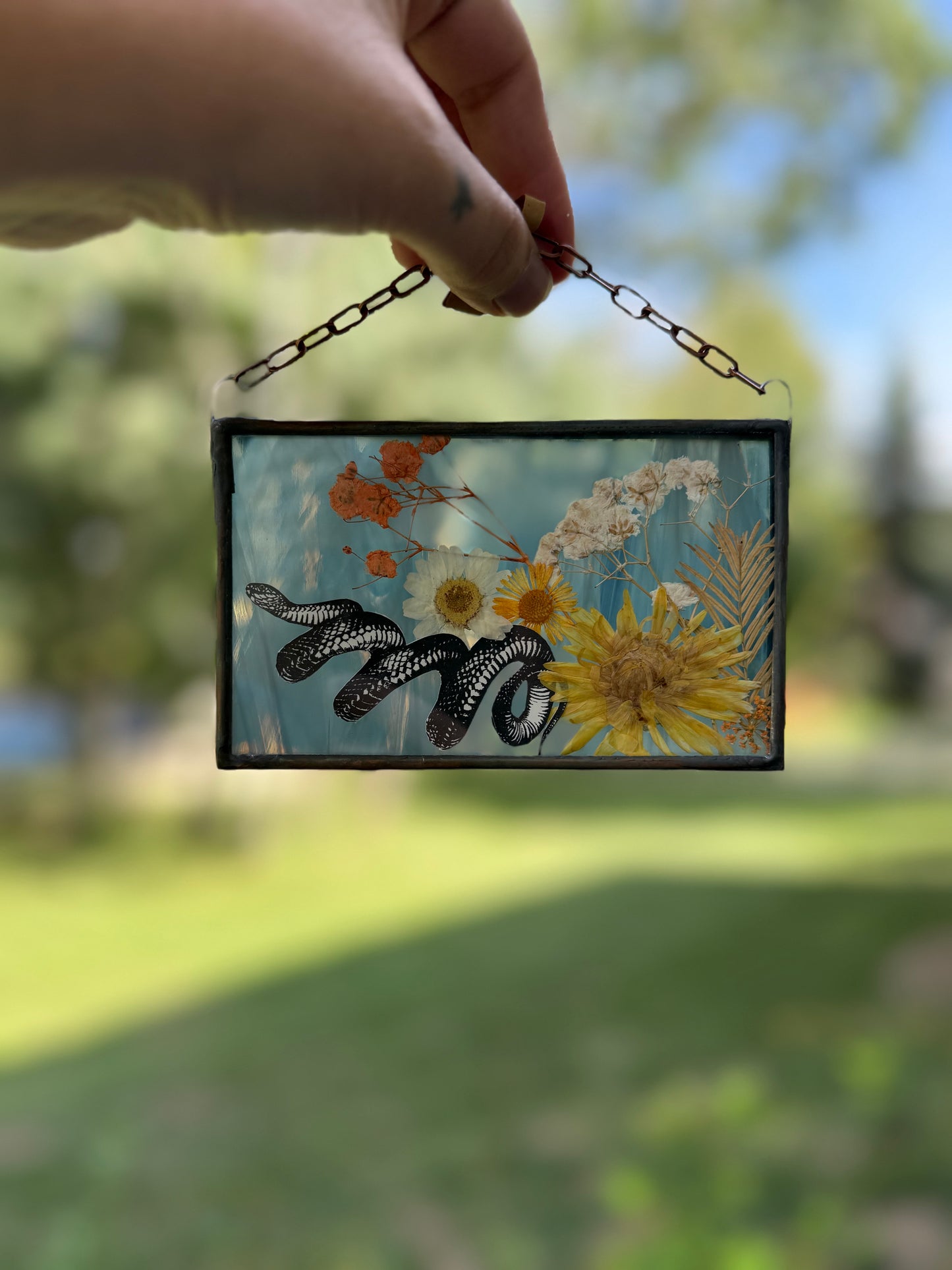 Botanical Stained Glass - Paper Snake, Milky Blue Glass