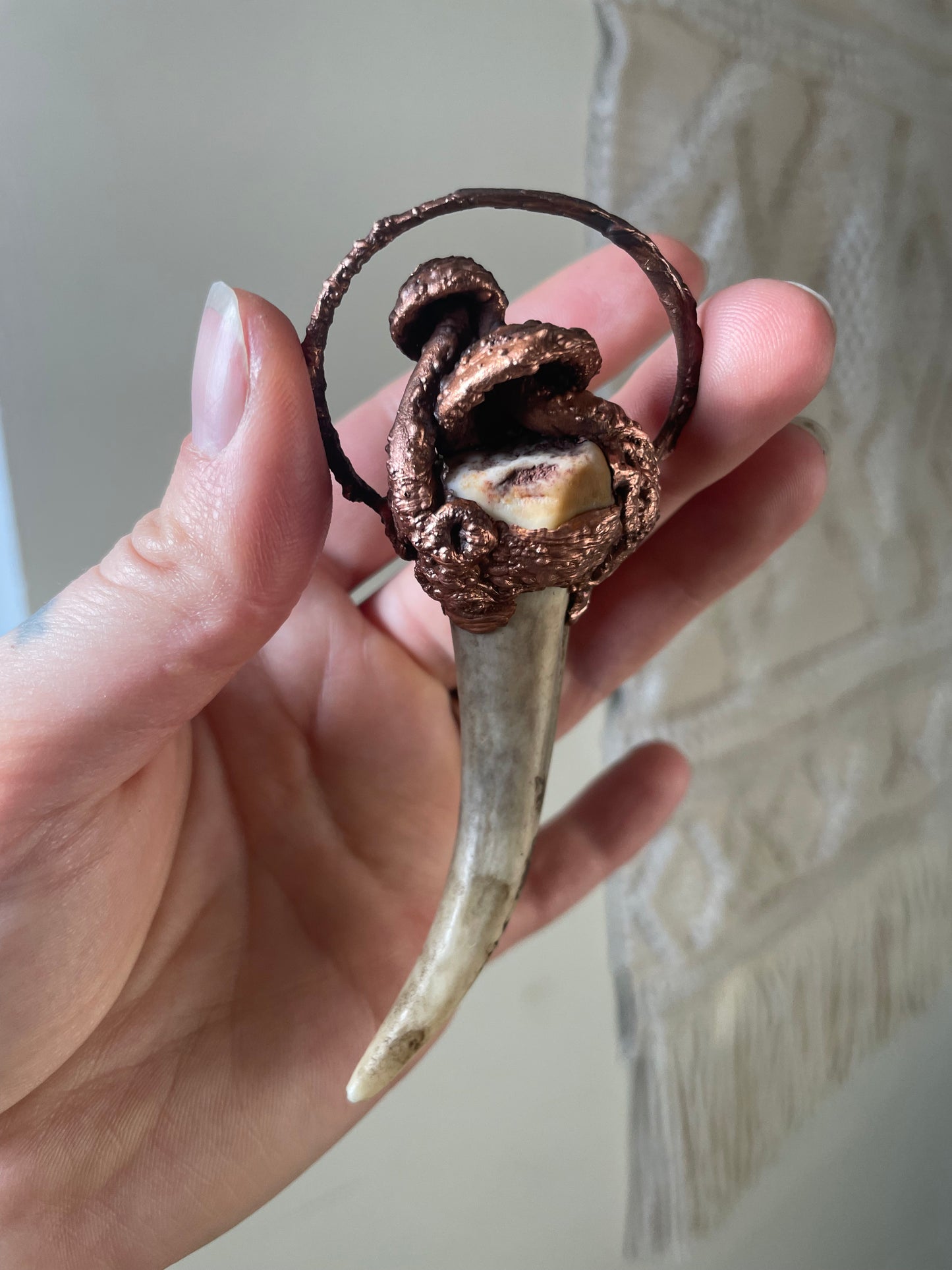 Electroformed Copper Mushroom Antler Wand Necklace