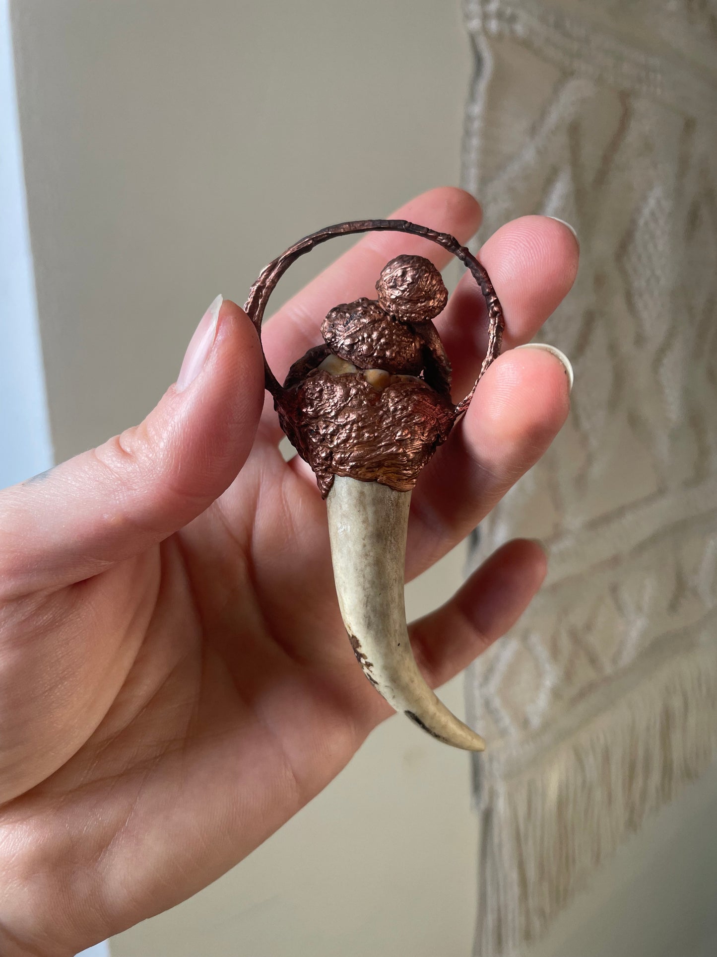 Electroformed Copper Mushroom Antler Wand Necklace
