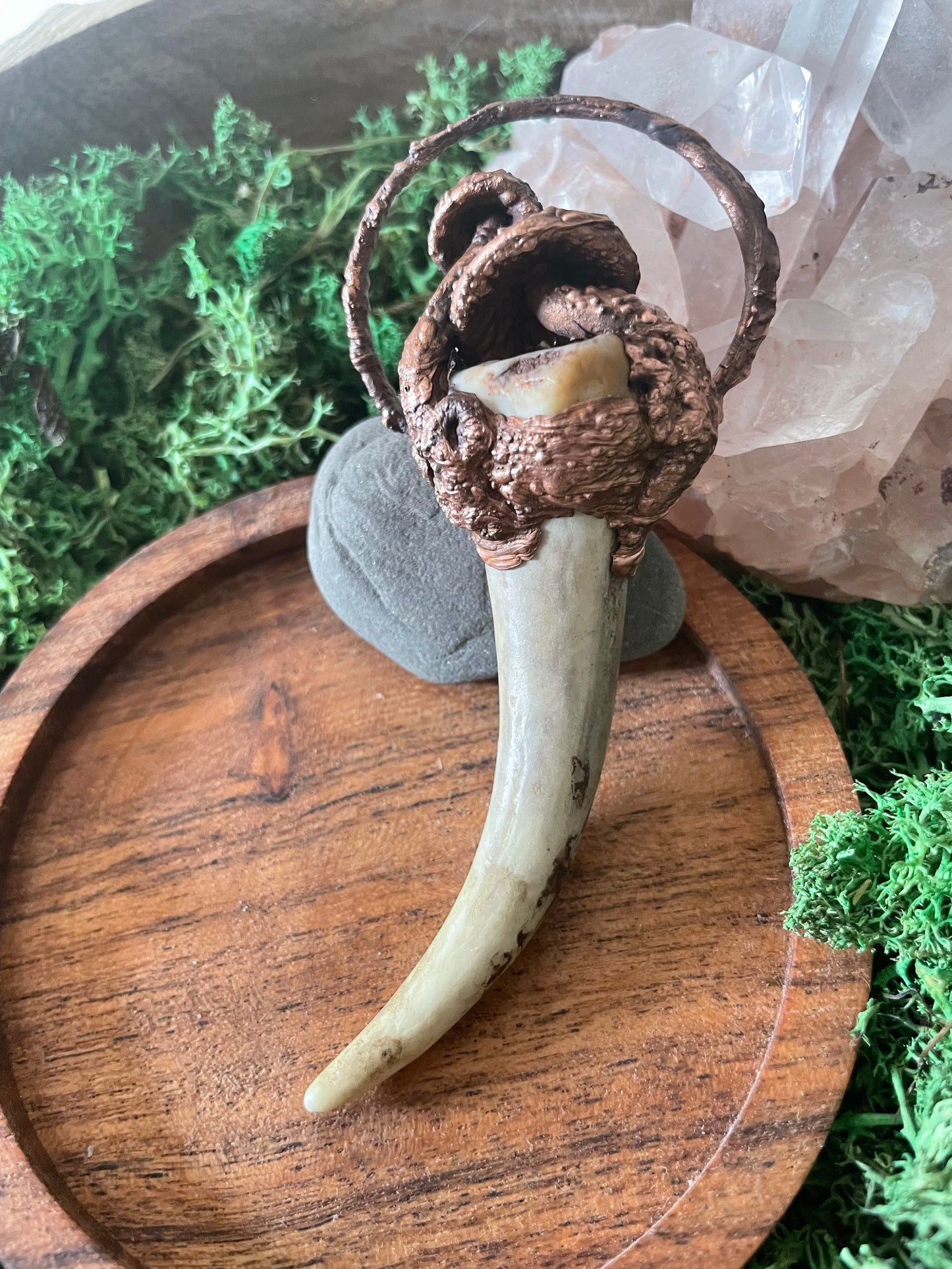 Electroformed Copper Mushroom Antler Wand Necklace