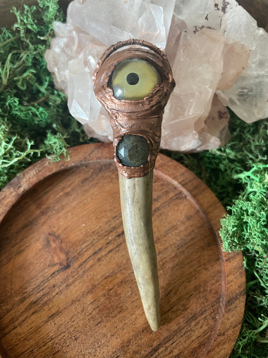 Electroformed Copper Eye Antler Wand Necklace