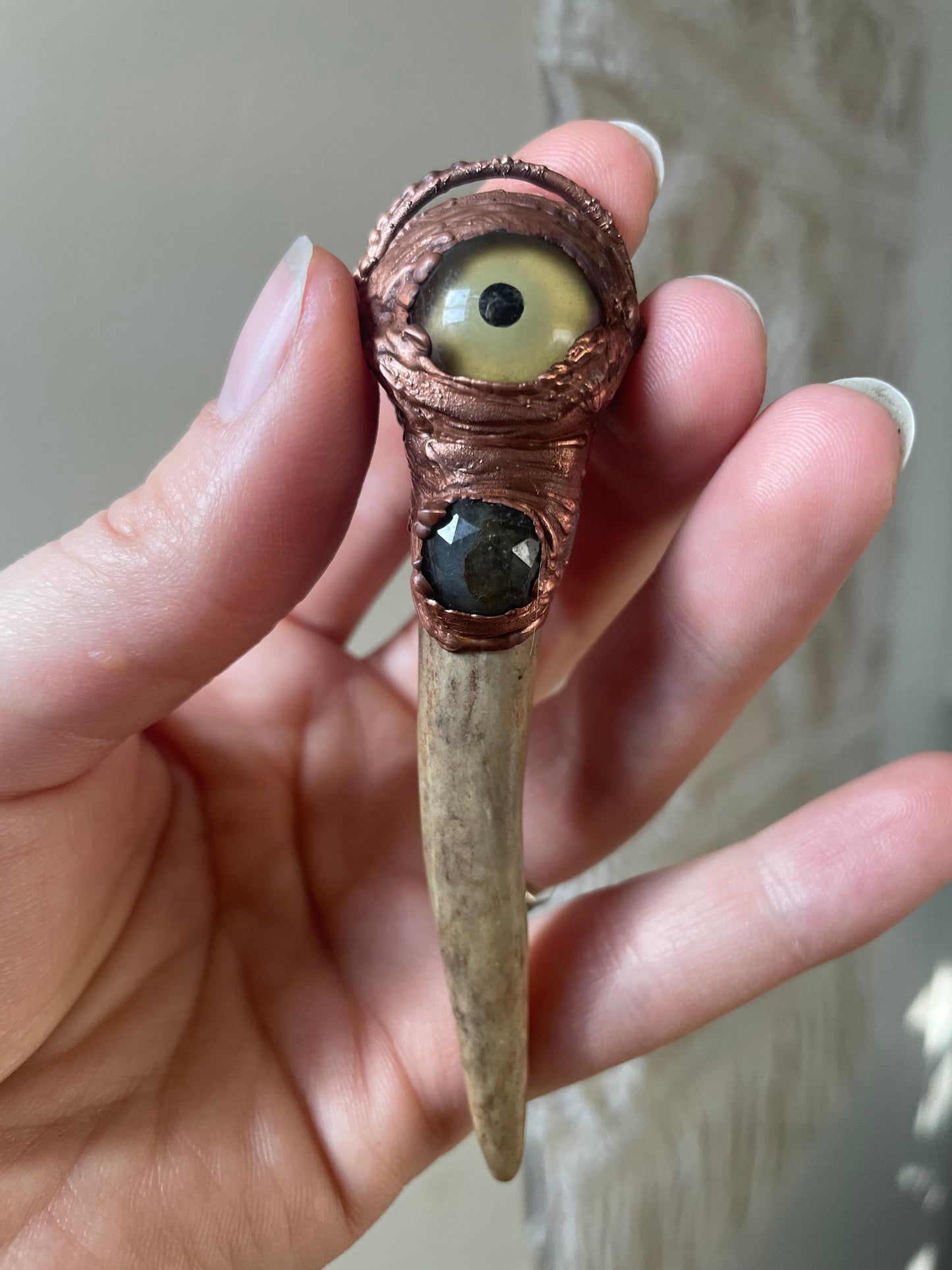 Electroformed Copper Eye Antler Wand Necklace