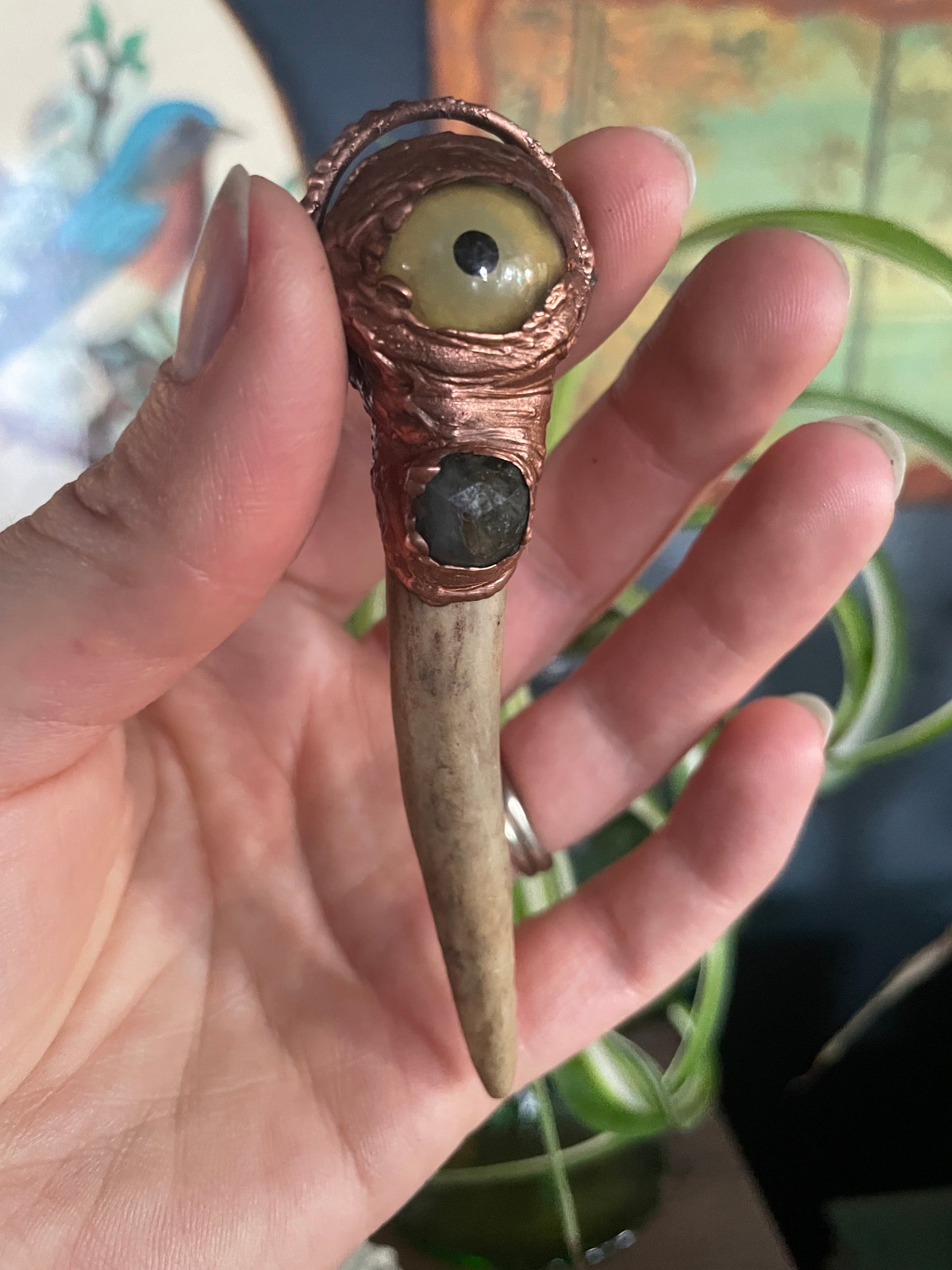 Electroformed Copper Eye Antler Wand Necklace