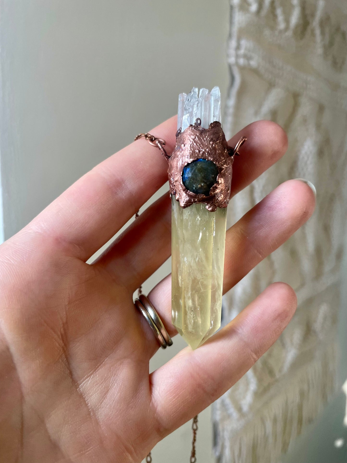 Electroformed Copper Citrine Point Necklace