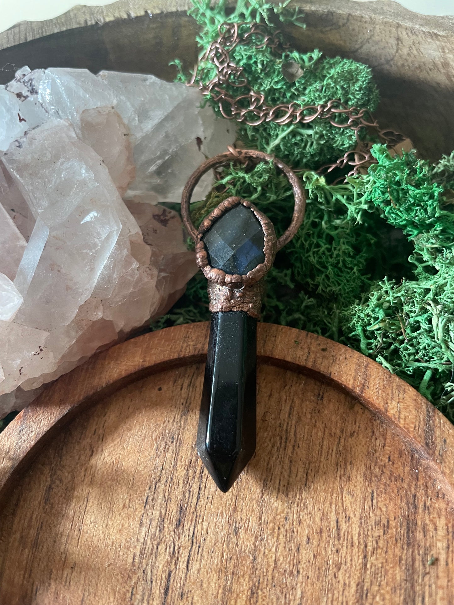 Electroformed Copper Obsidian Point Necklace