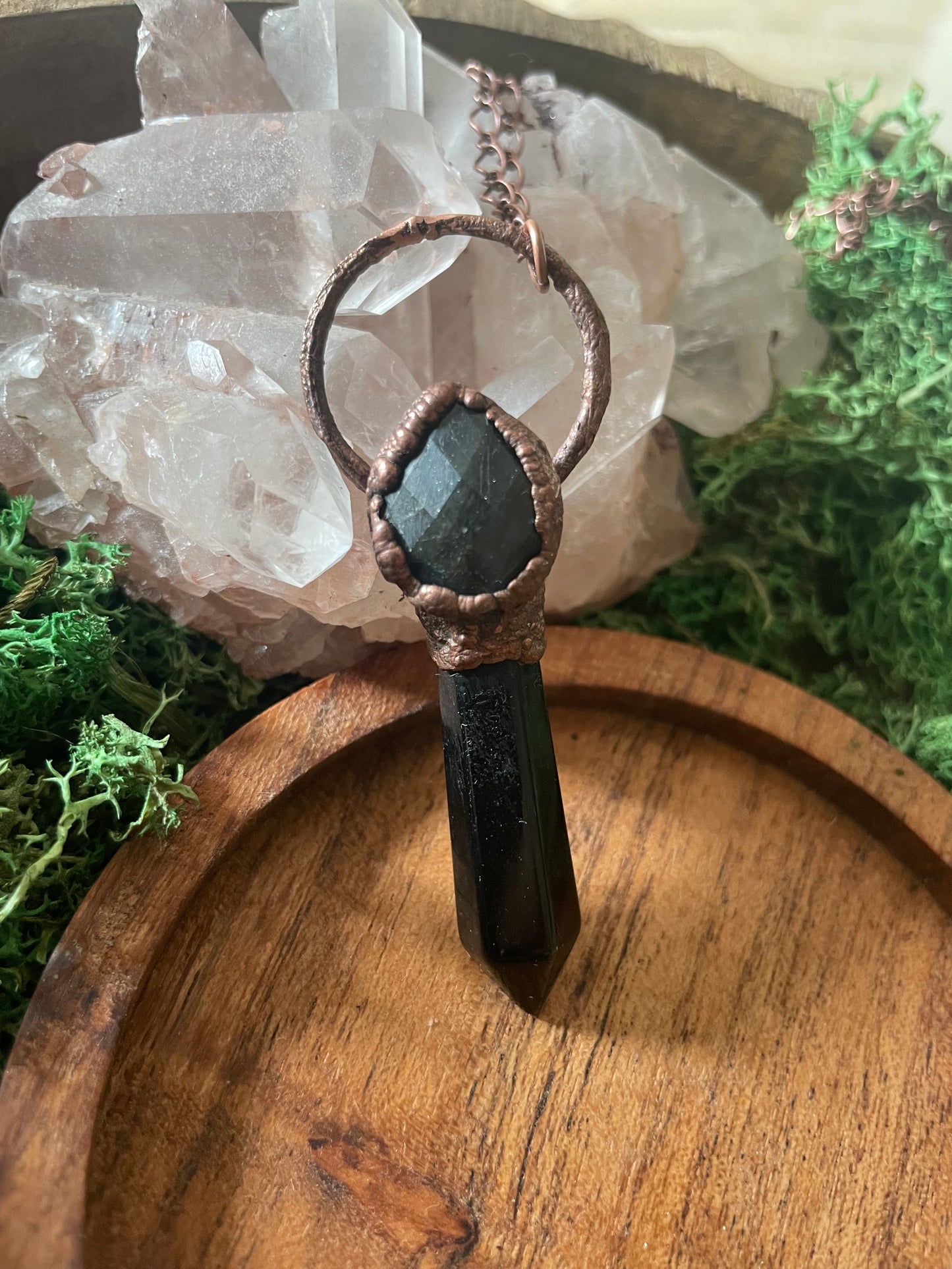 Electroformed Copper Obsidian Point Necklace