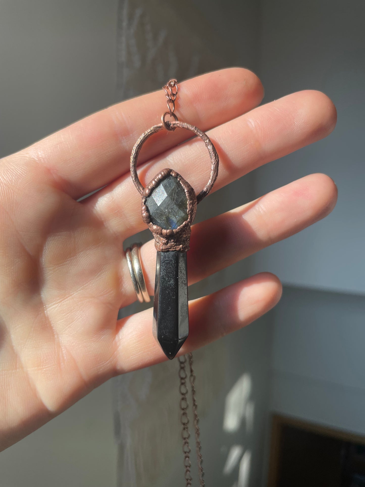 Electroformed Copper Obsidian Point Necklace