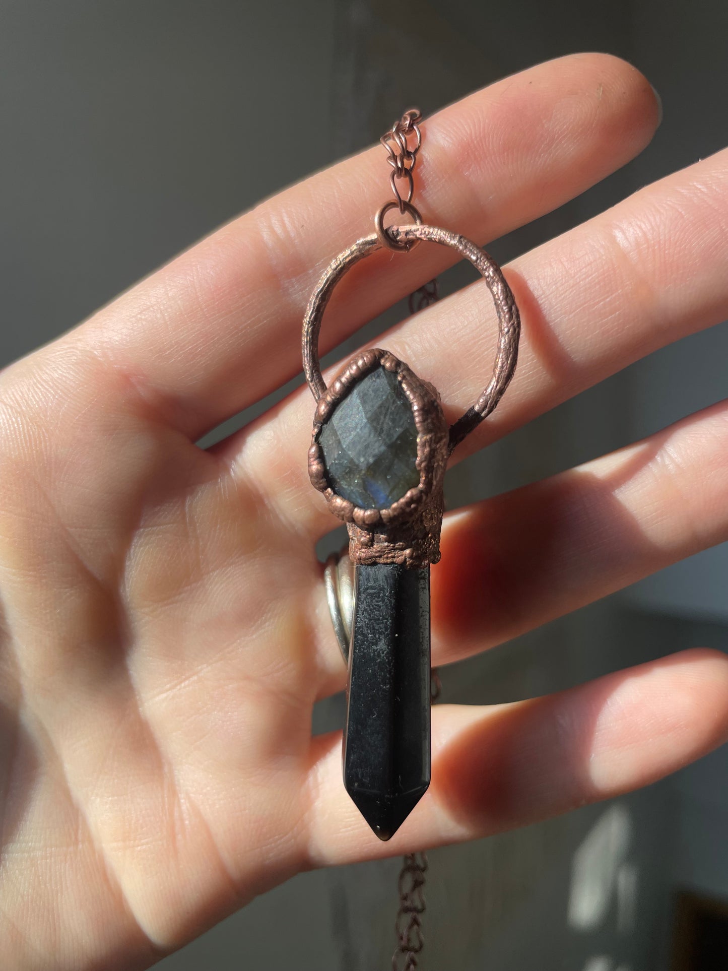 Electroformed Copper Obsidian Point Necklace