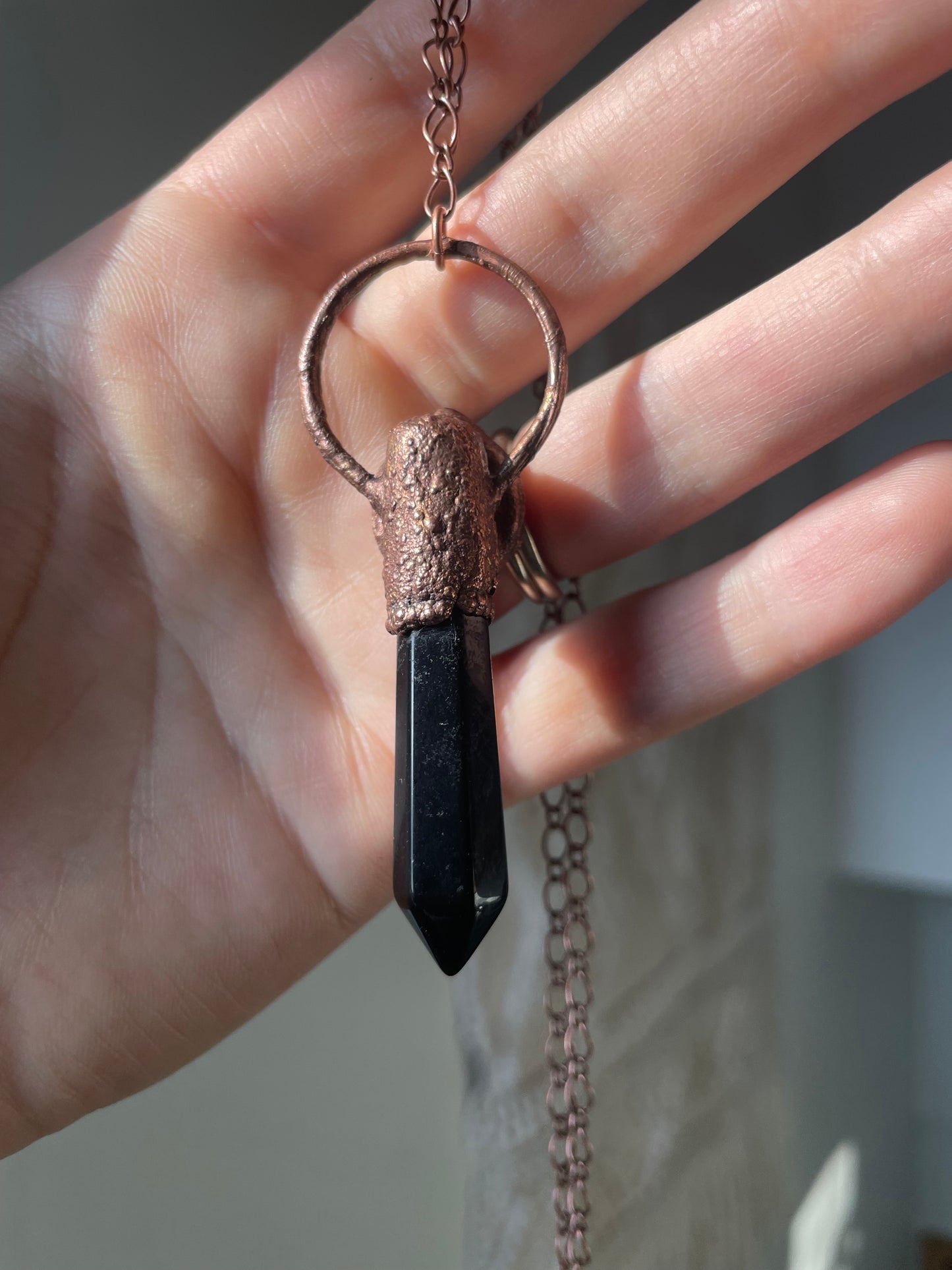 Electroformed Copper Obsidian Point Necklace
