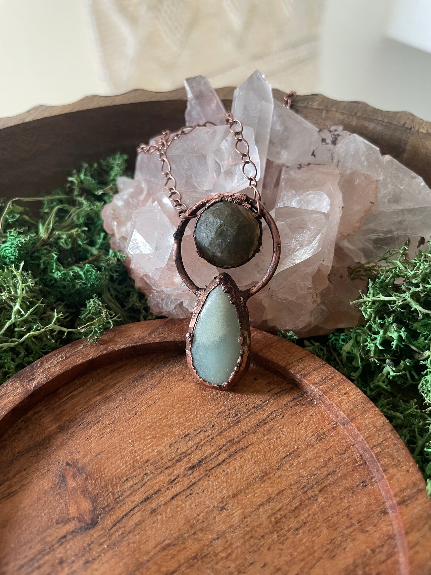 Electroformed Copper Amazonite and Labradorite Necklace
