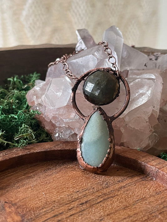 Electroformed Copper Amazonite and Labradorite Necklace