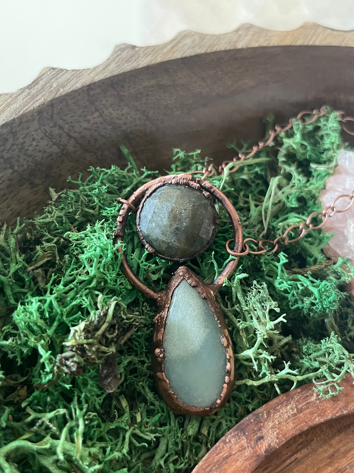 Electroformed Copper Amazonite and Labradorite Necklace
