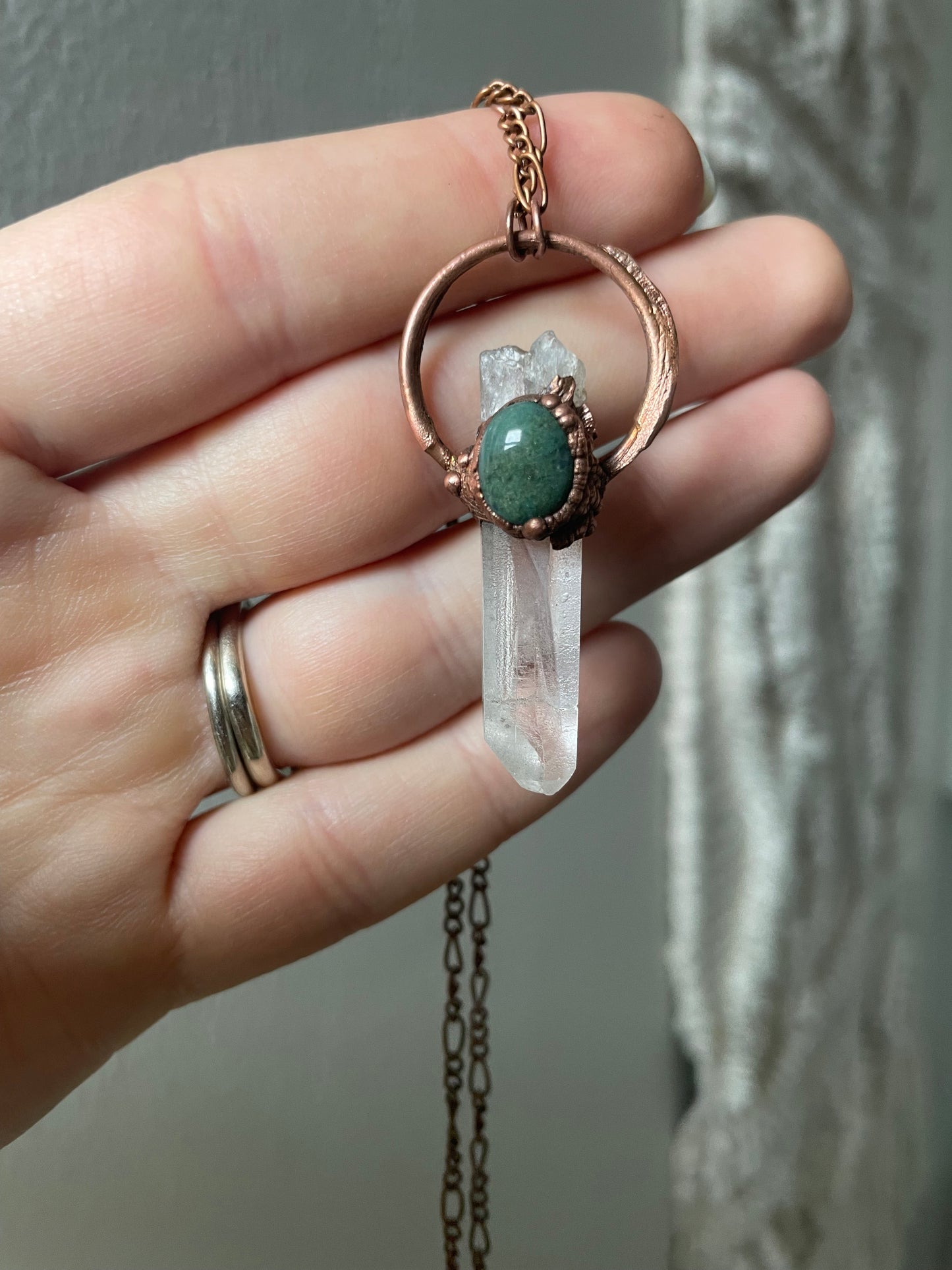 Electroformed Copper Quartz/Indian Agate Necklace